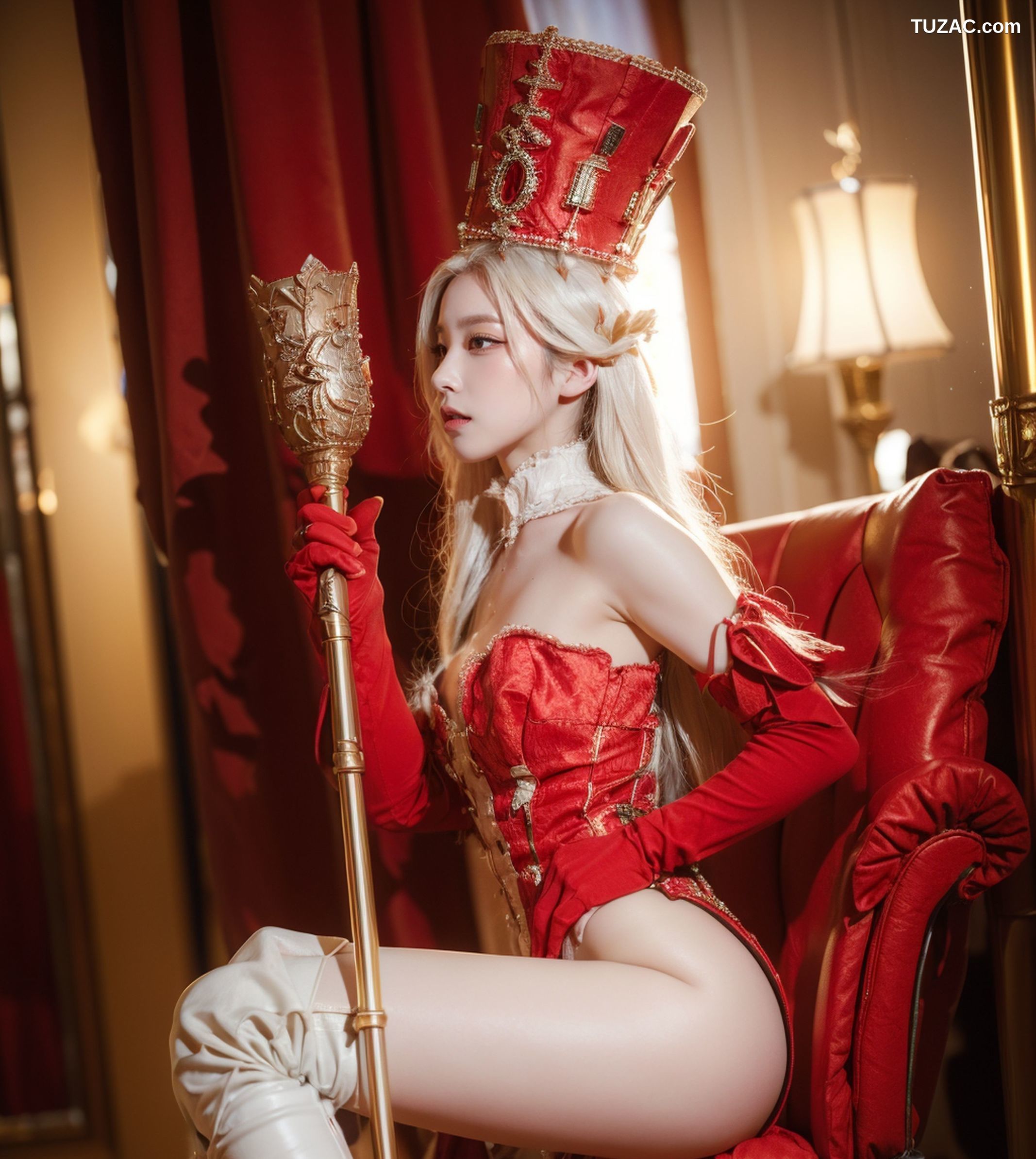 AI美女-拟实-金发红衣女王