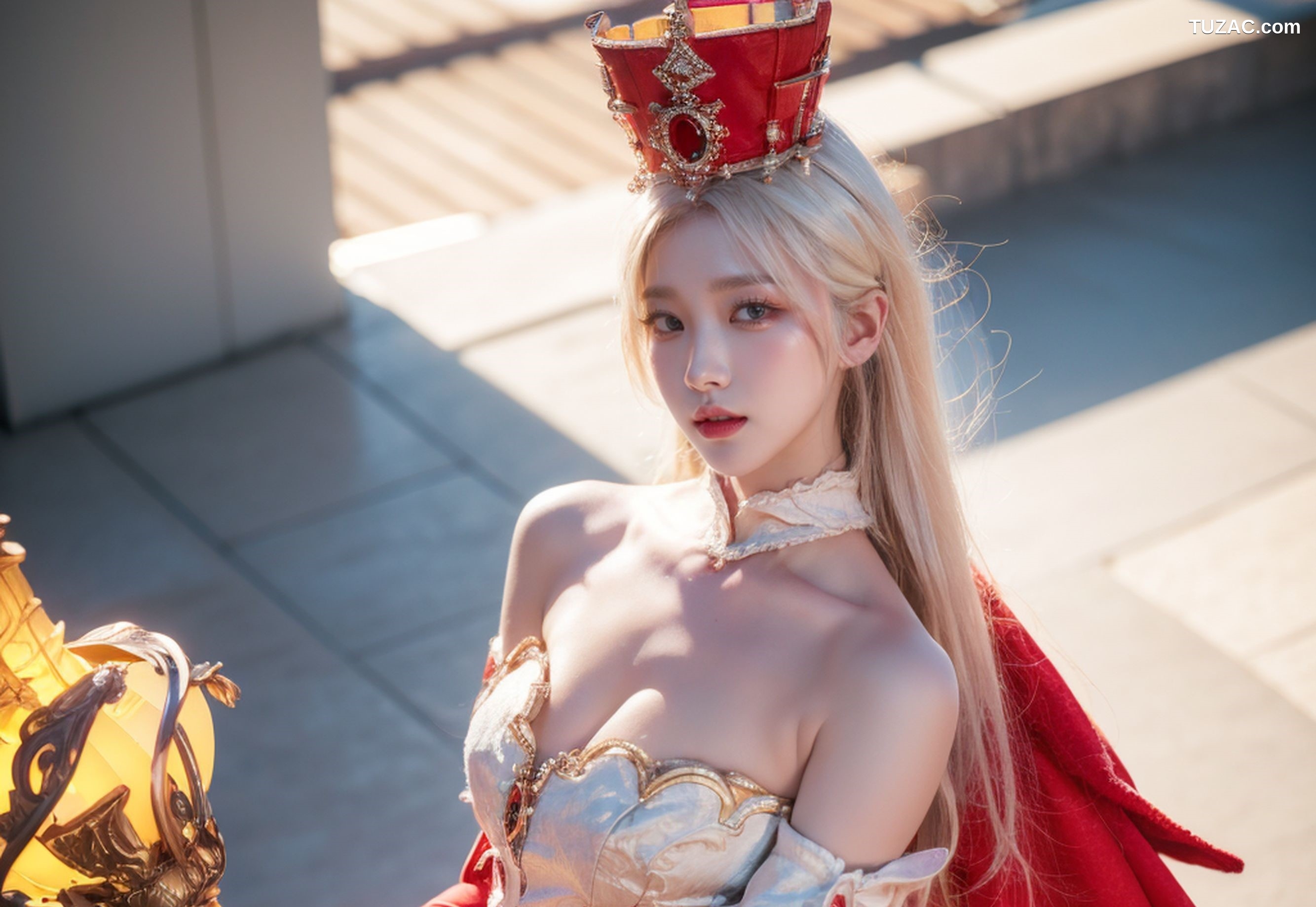 AI美女-拟实-金发红衣女王