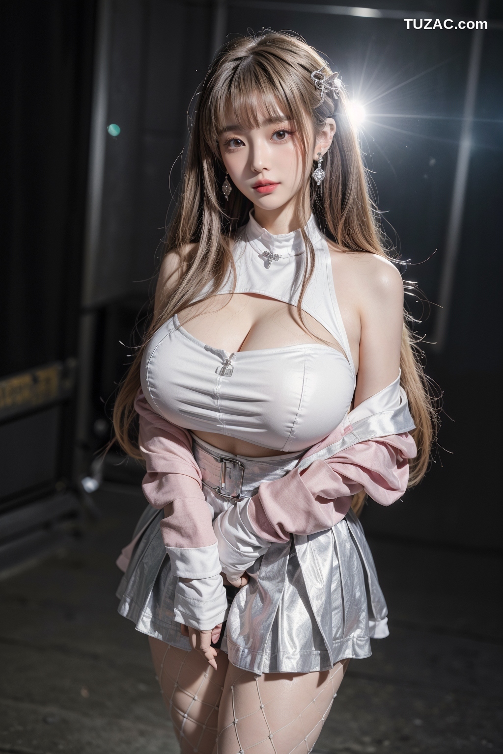 AI美女-拟实-银白色短裙内衣模特-纯净版