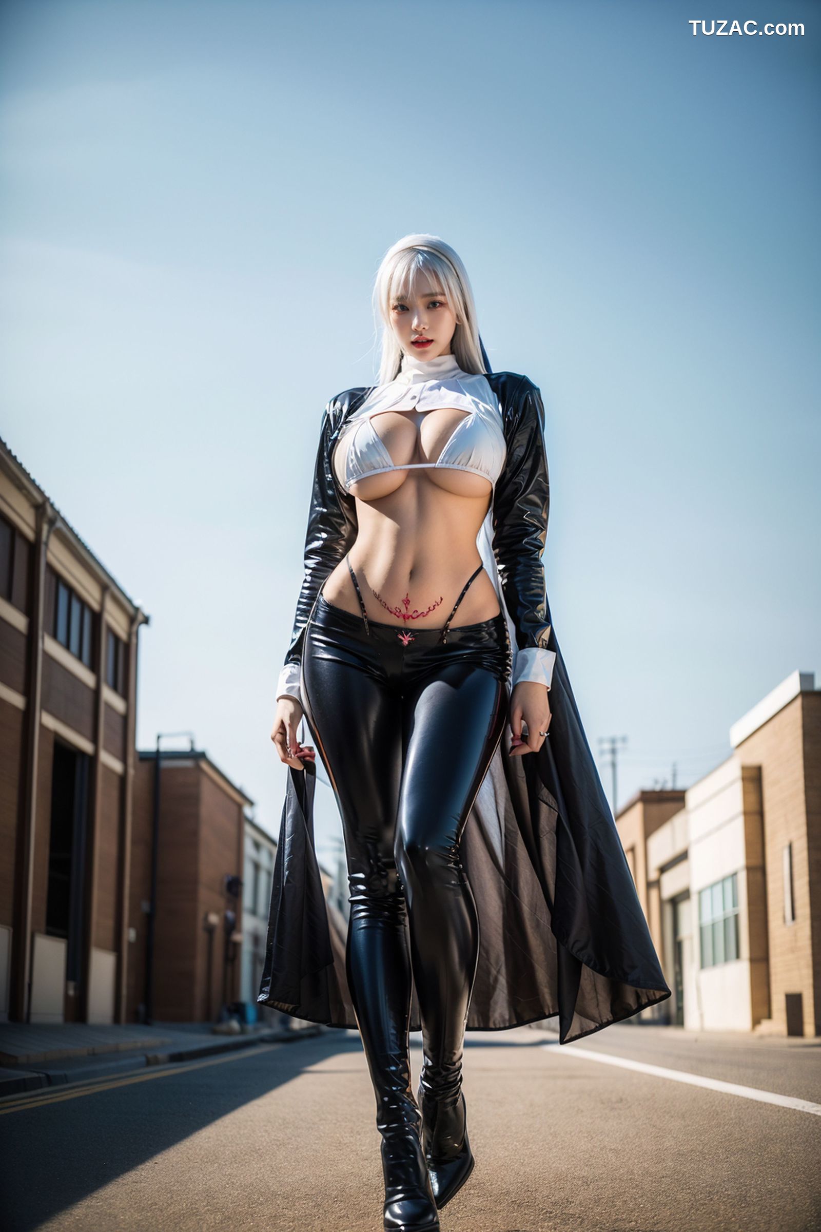 AI美女-拟实-韩风银发黑胶衣户外街头-18禁