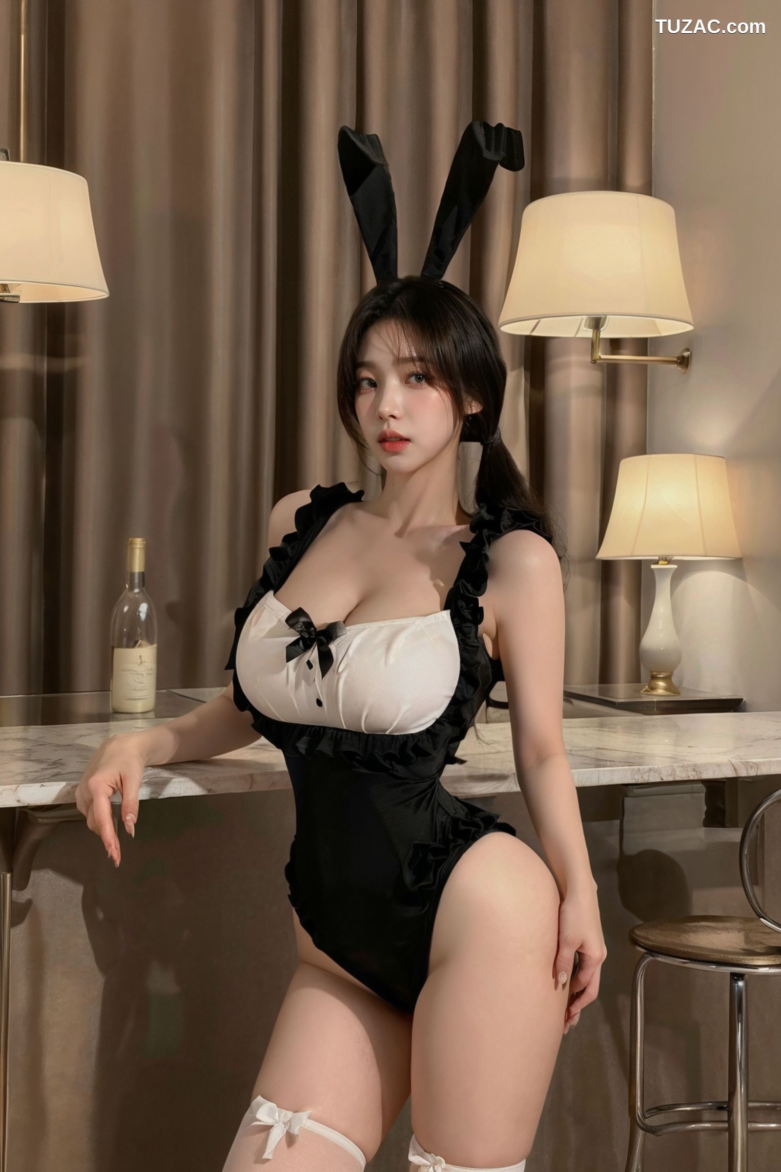 AI美女-拟实-黑白装兔女郎