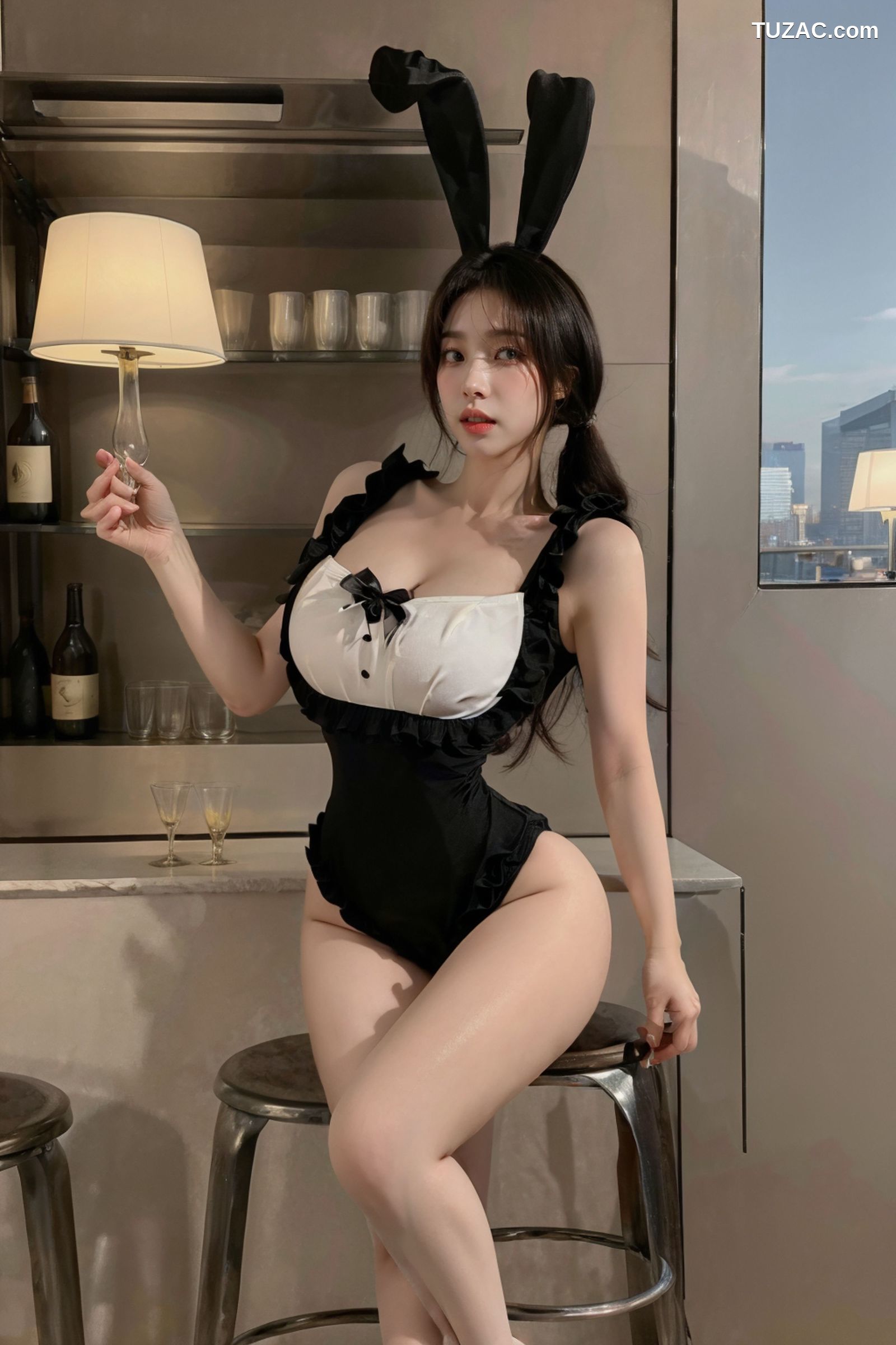 AI美女-拟实-黑白装兔女郎