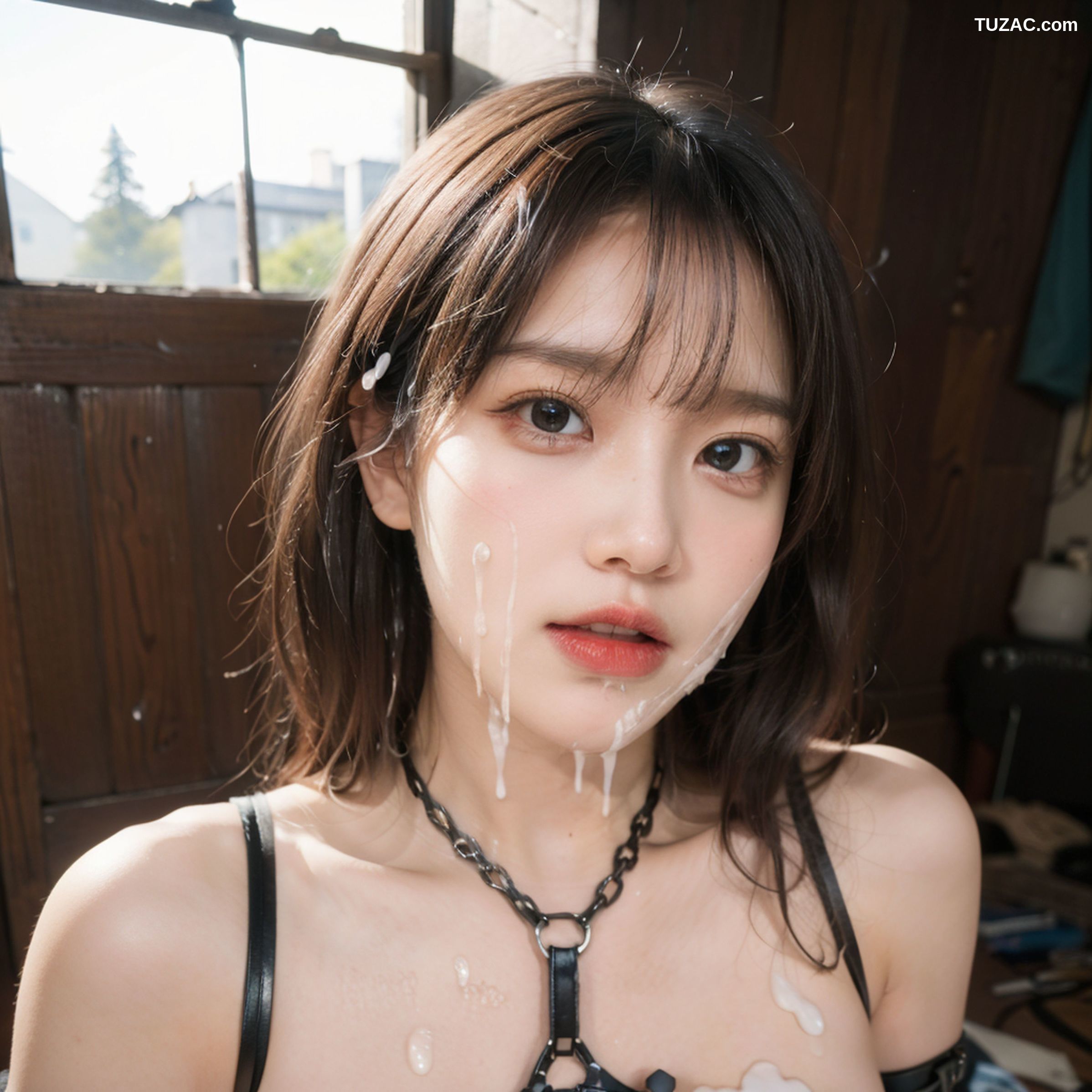 AI美女-拟实-黑皮带情趣内衣