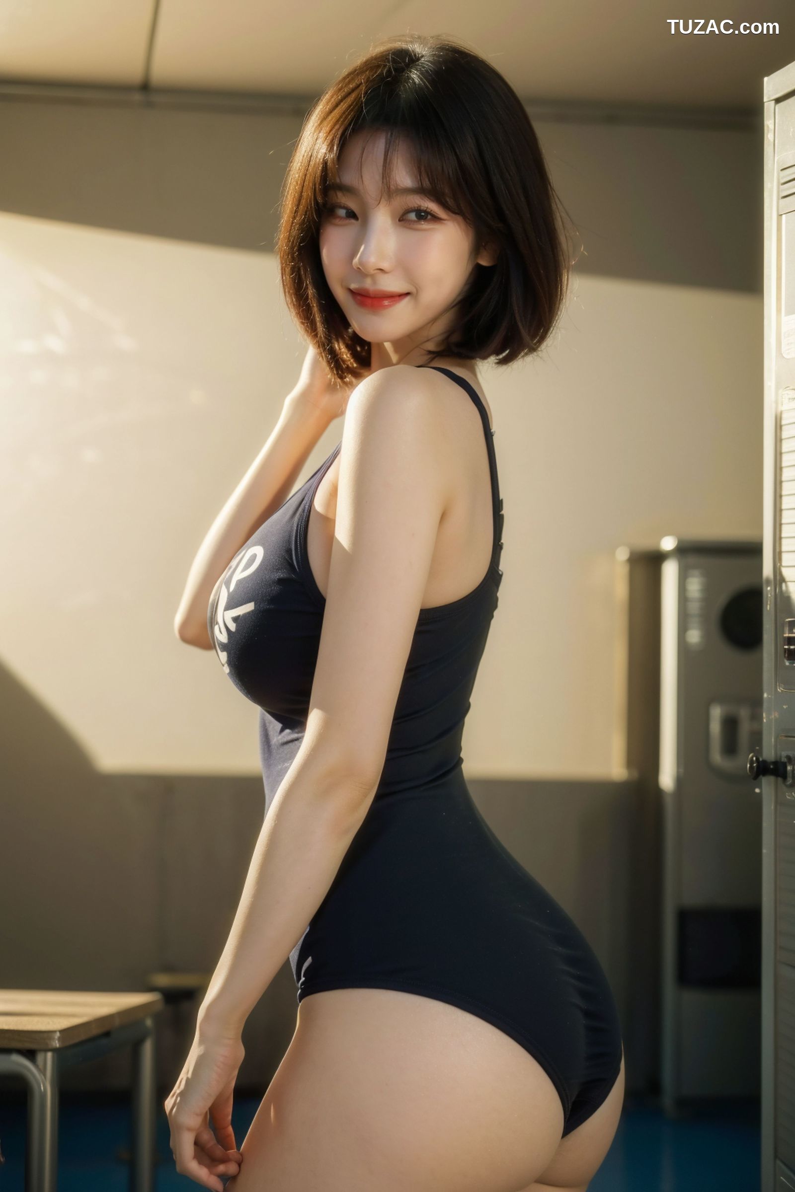 AI美女-拟实-黑色情趣内衣的短发女孩