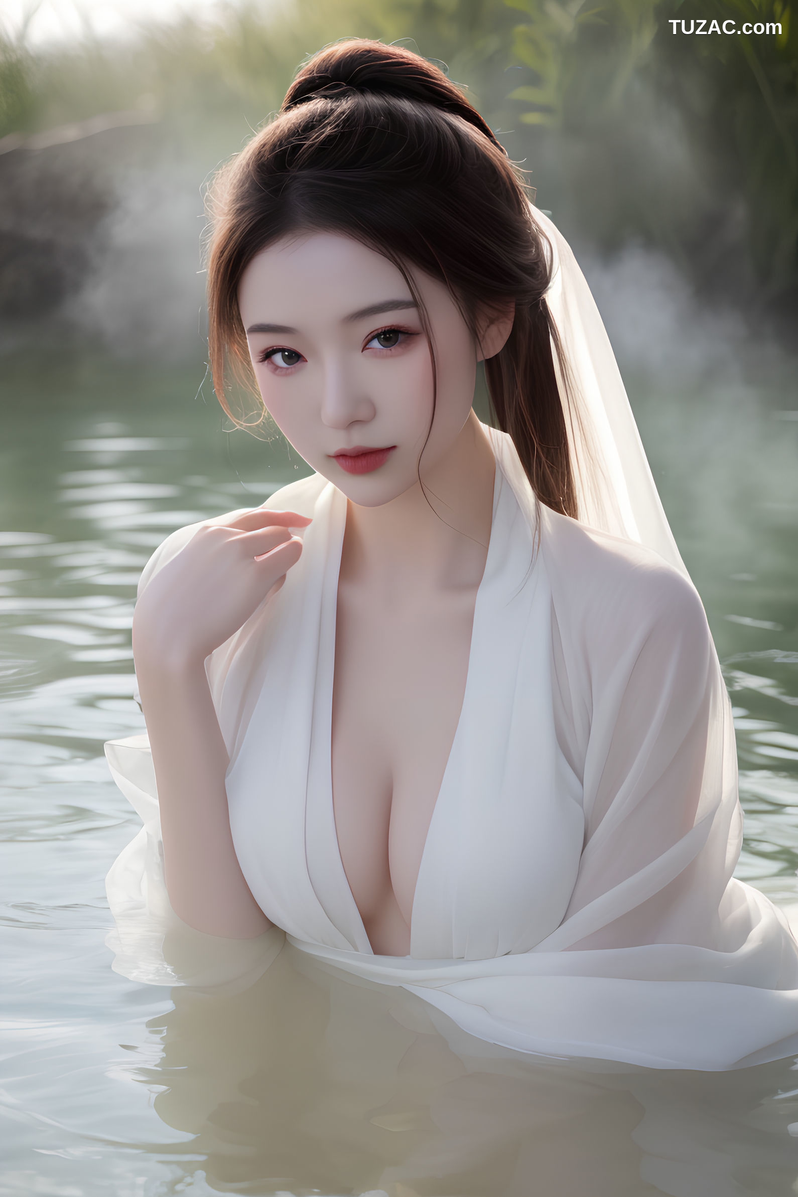 AI美女-沐浴河水的仙女