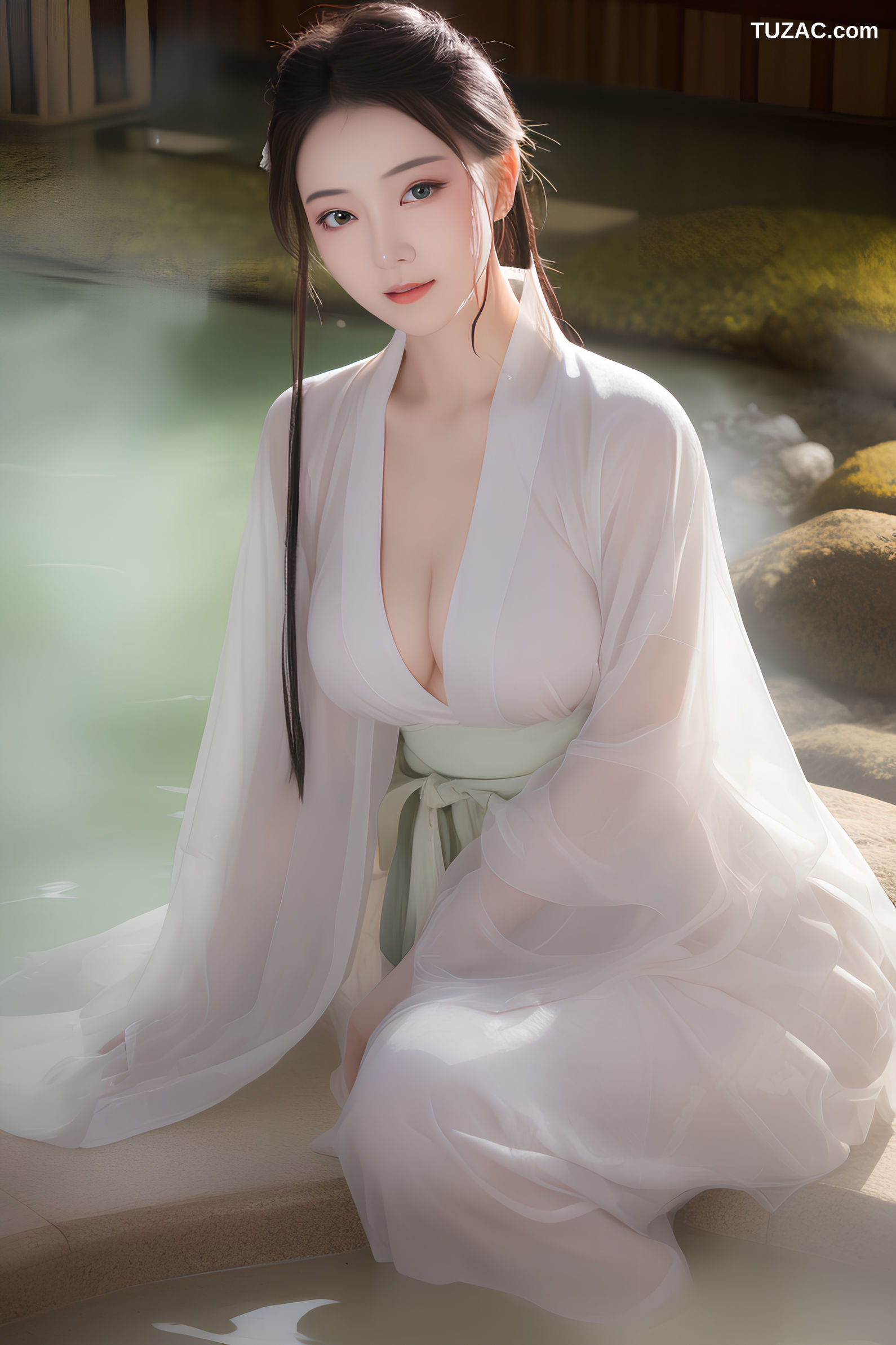 AI美女-沐浴河水的仙女