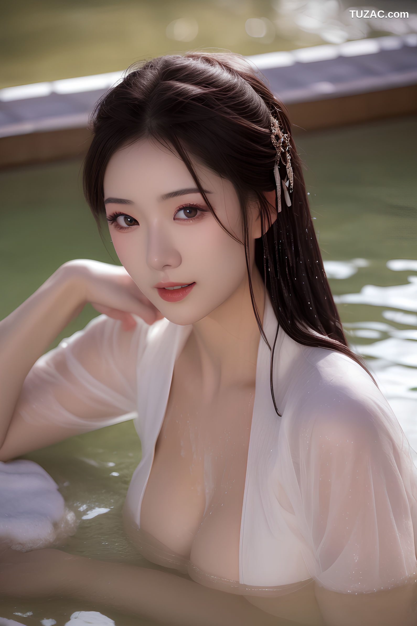 AI美女-沐浴河水的仙女