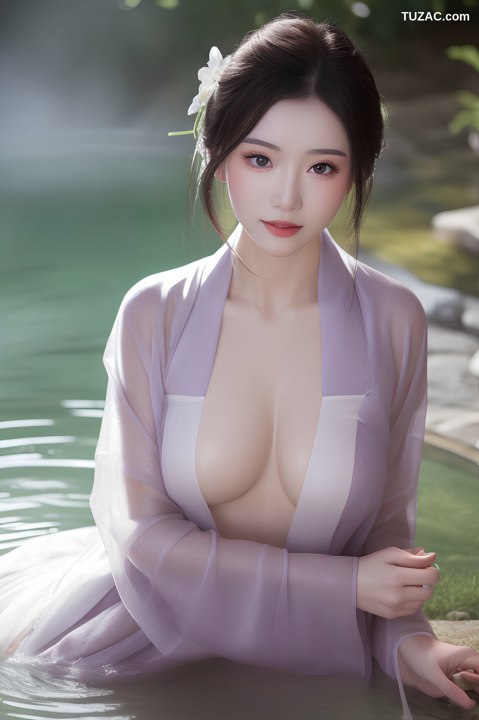 AI美女-沐浴河水的仙女