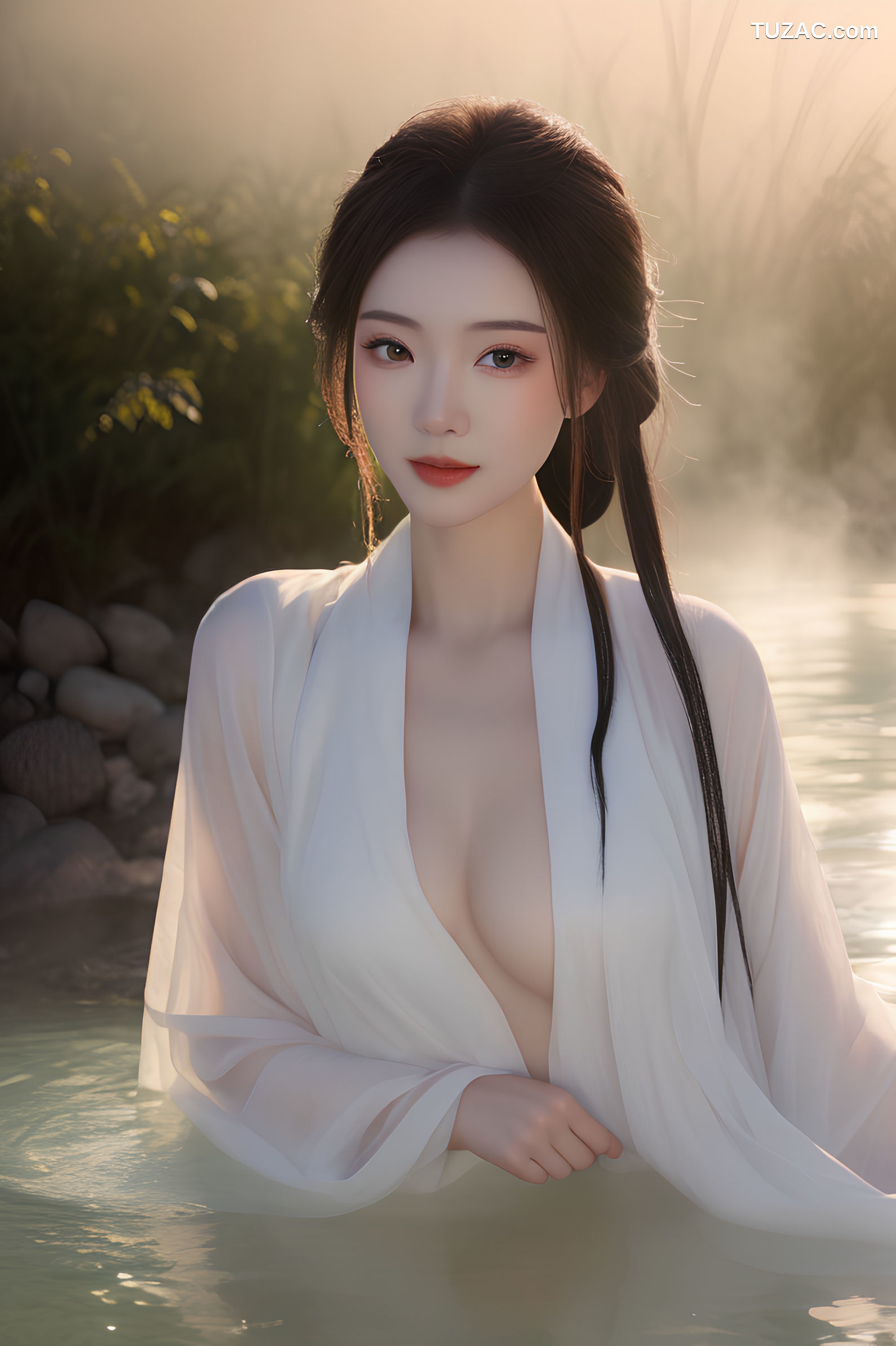 AI美女-沐浴河水的仙女