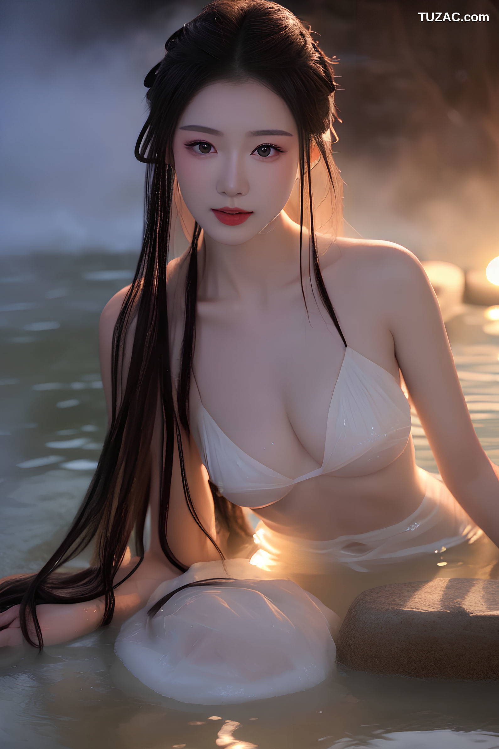 AI美女-沐浴河水的仙女