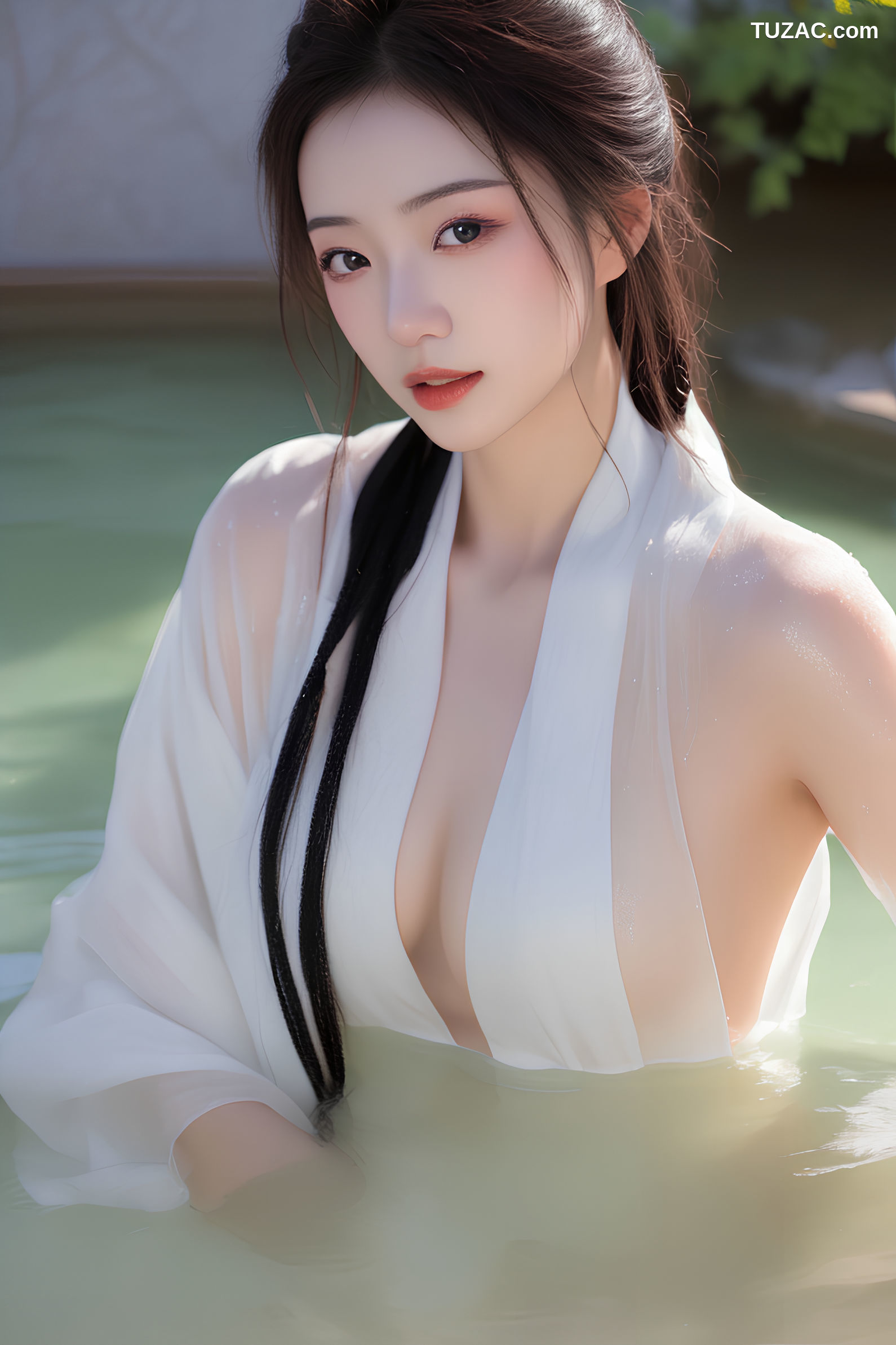 AI美女-沐浴河水的仙女