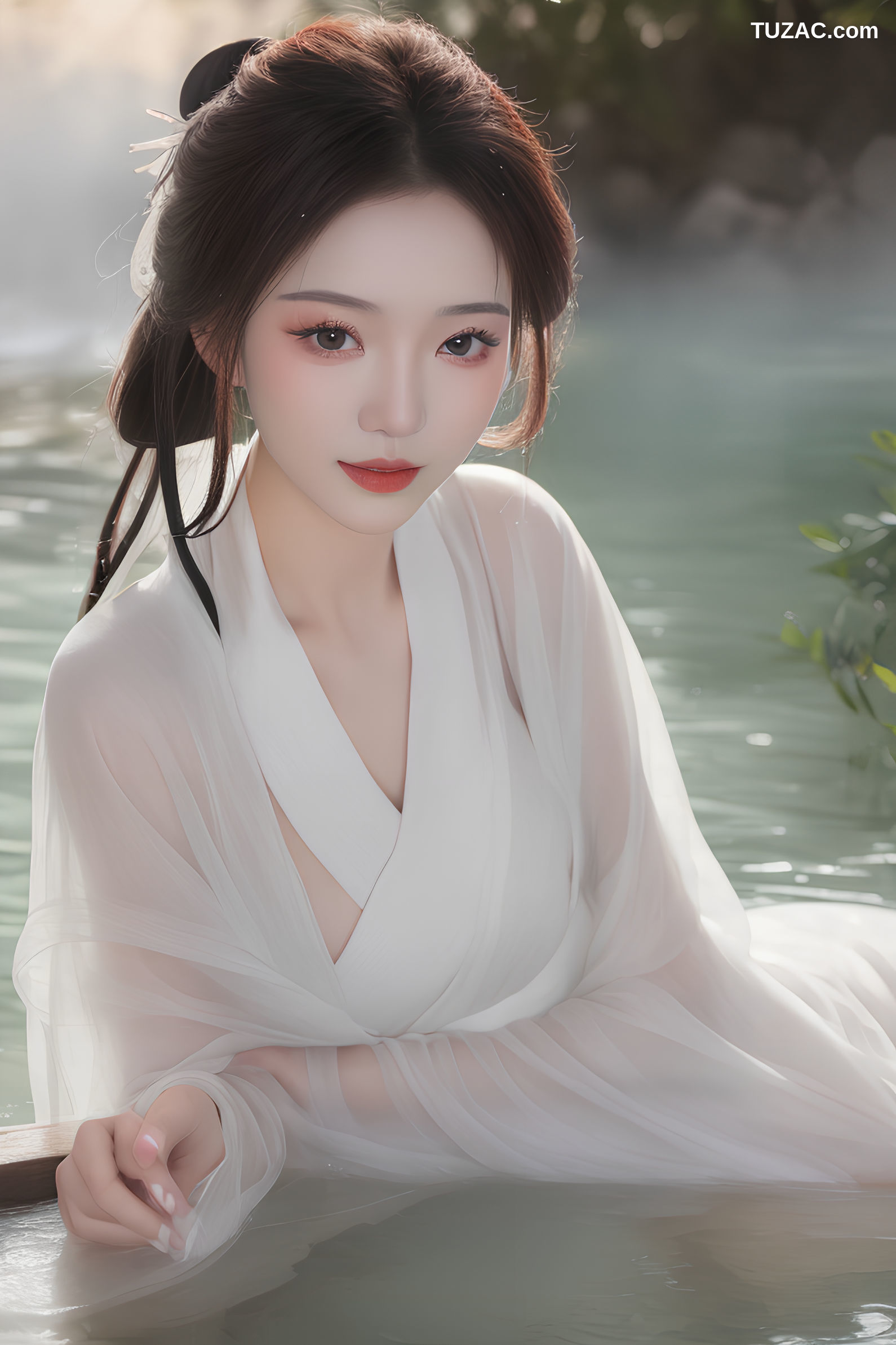 AI美女-沐浴河水的仙女