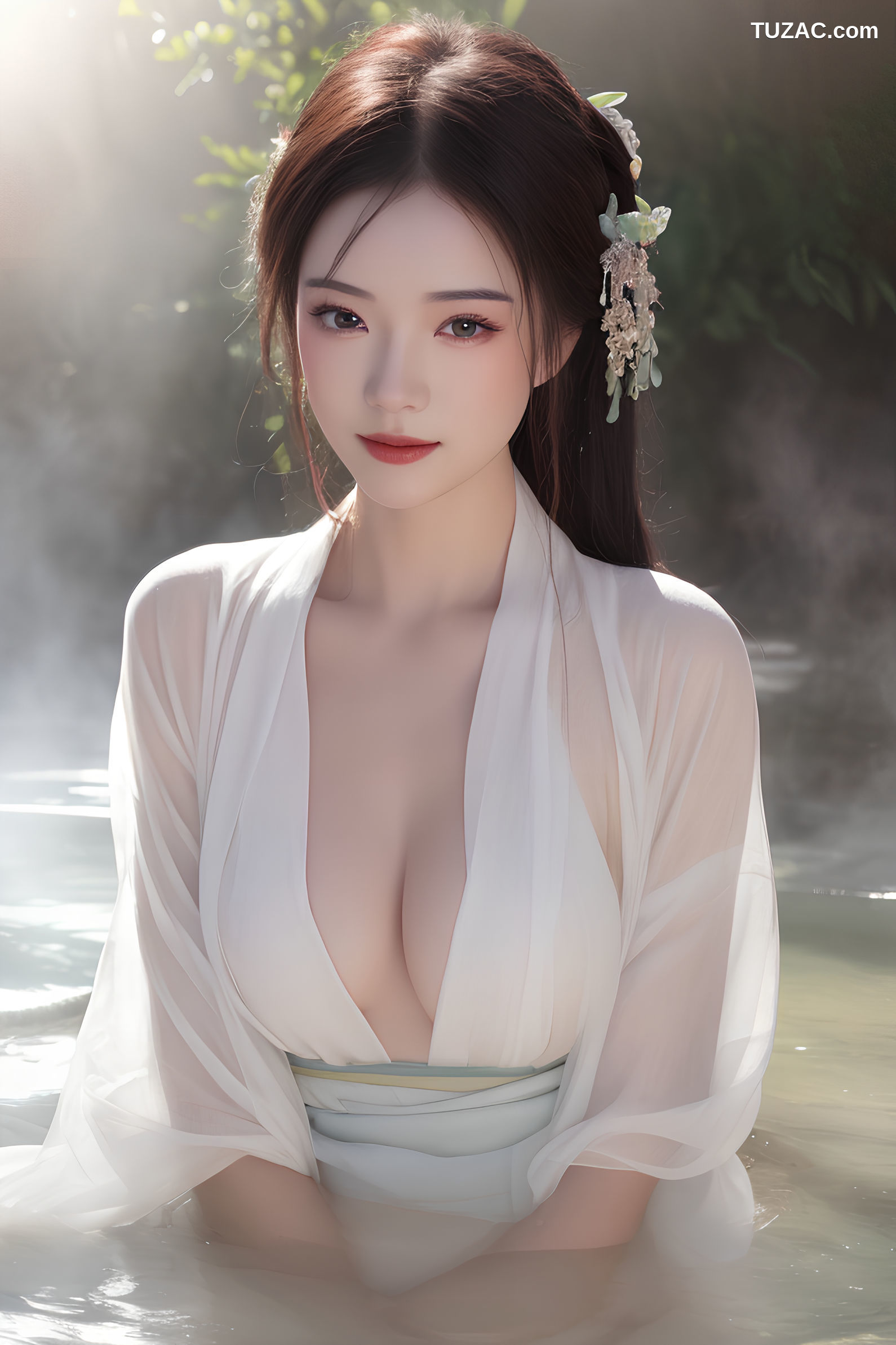 AI美女-沐浴河水的仙女