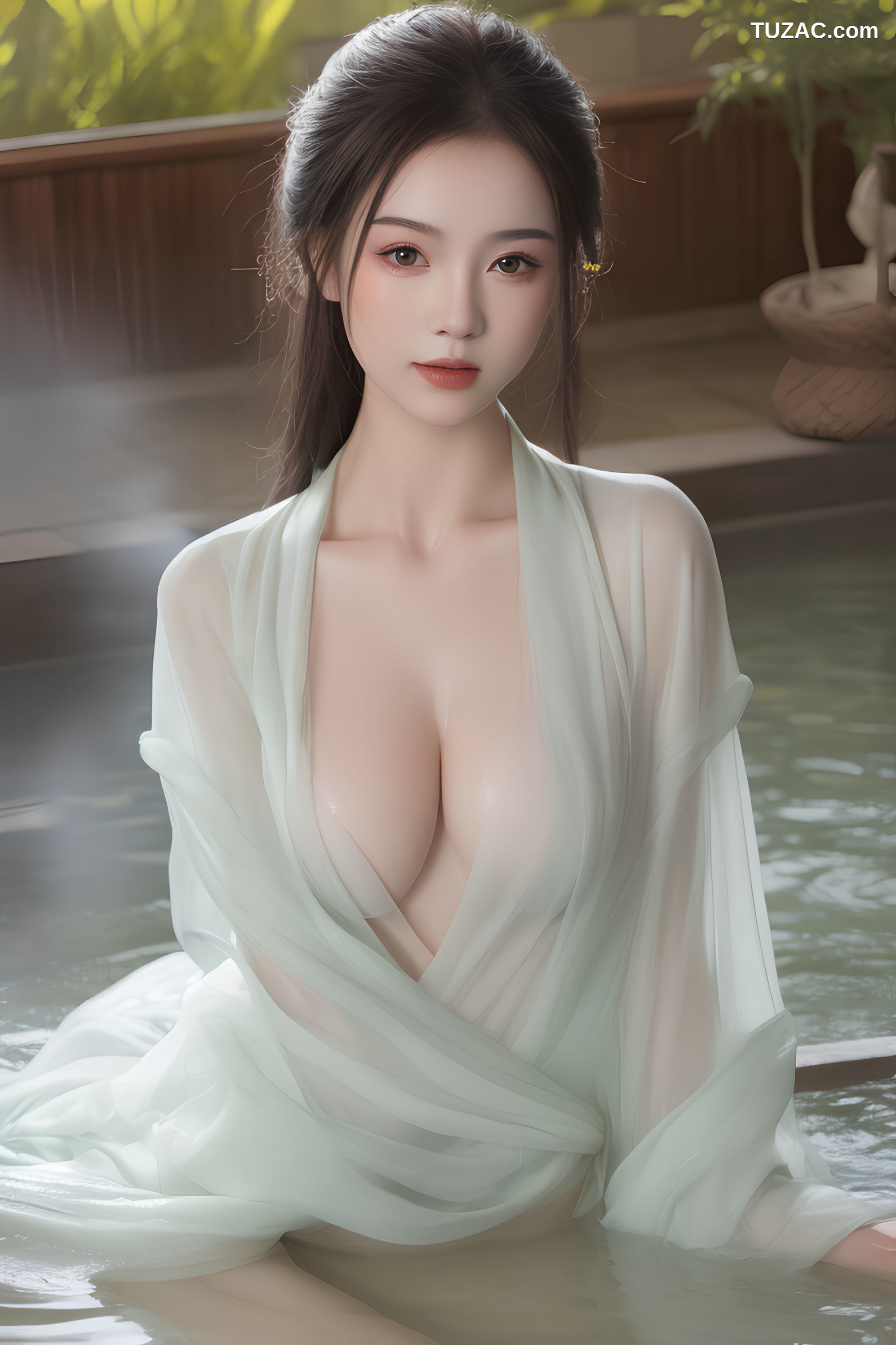 AI美女-沐浴河水的仙女