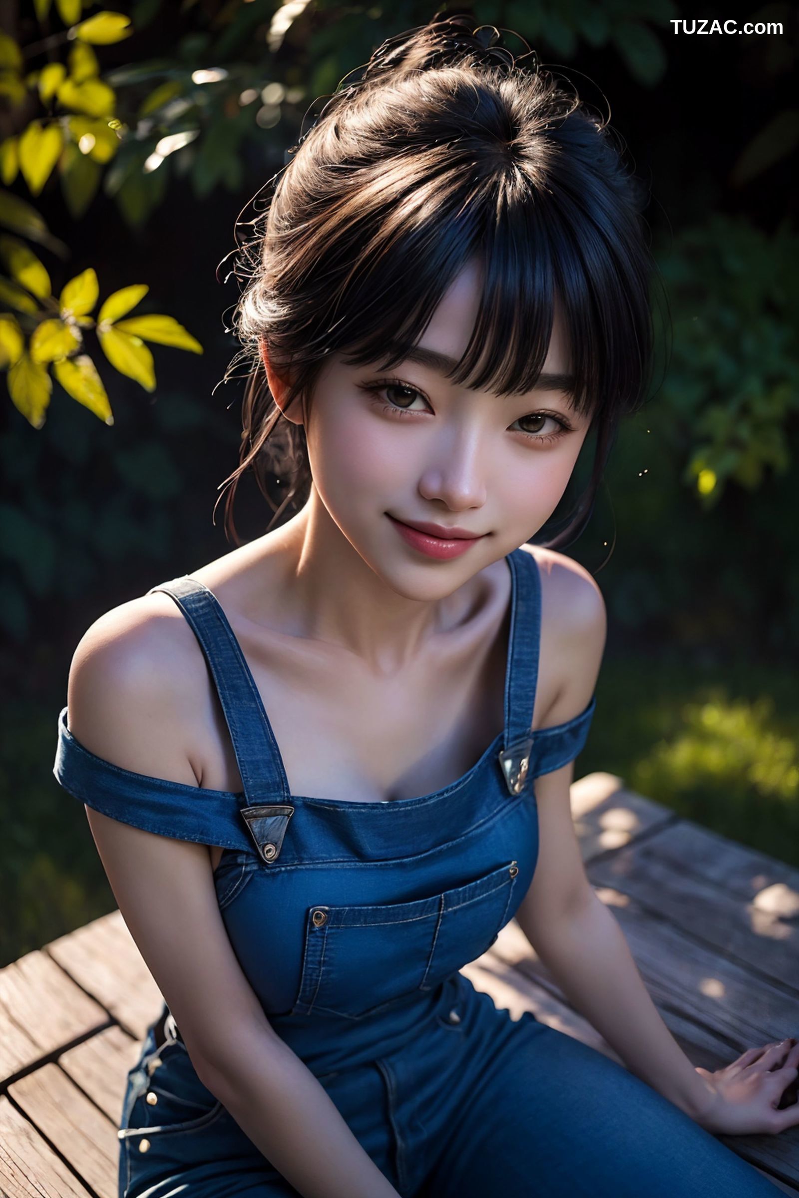 AI美女-穿牛仔吊带裤的女孩-纯净版