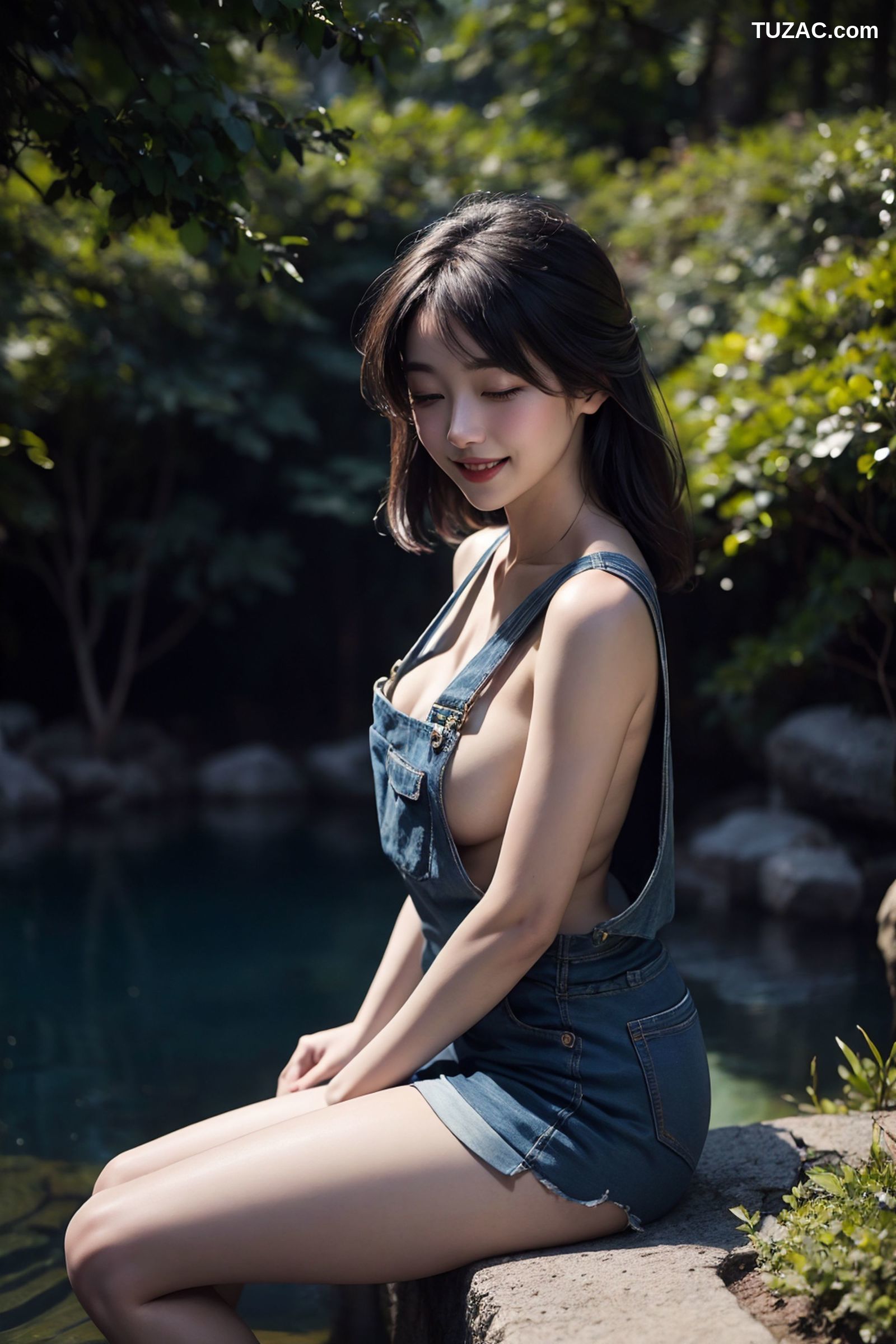 AI美女-穿牛仔吊带裤的女孩-纯净版