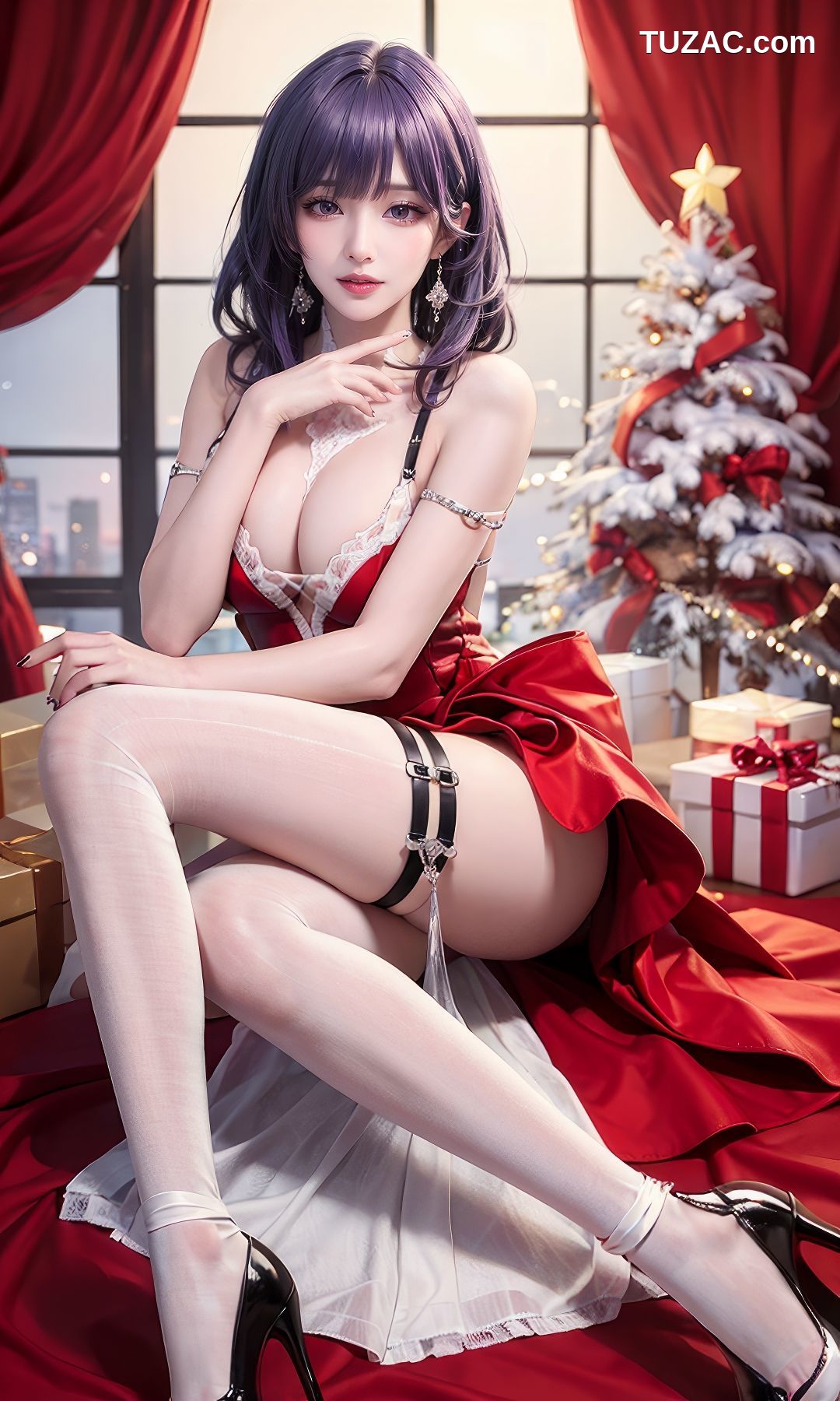 AI美女-紫发美女-性感吊带裙