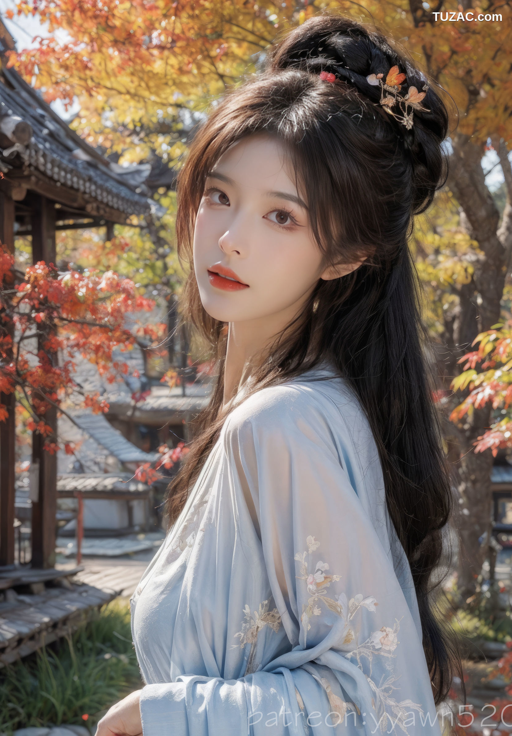 AI美女-红叶秋思古典美人-白衣篇