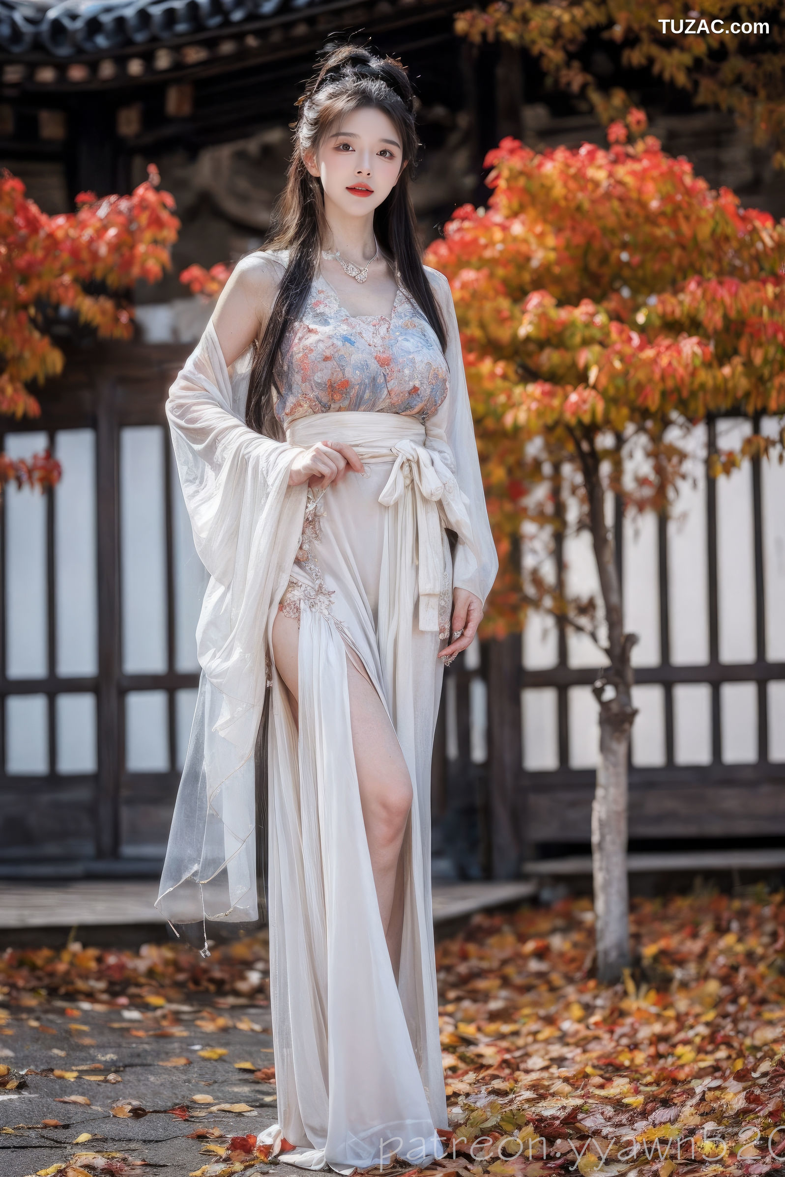 AI美女-红叶秋思古典美人-白衣篇