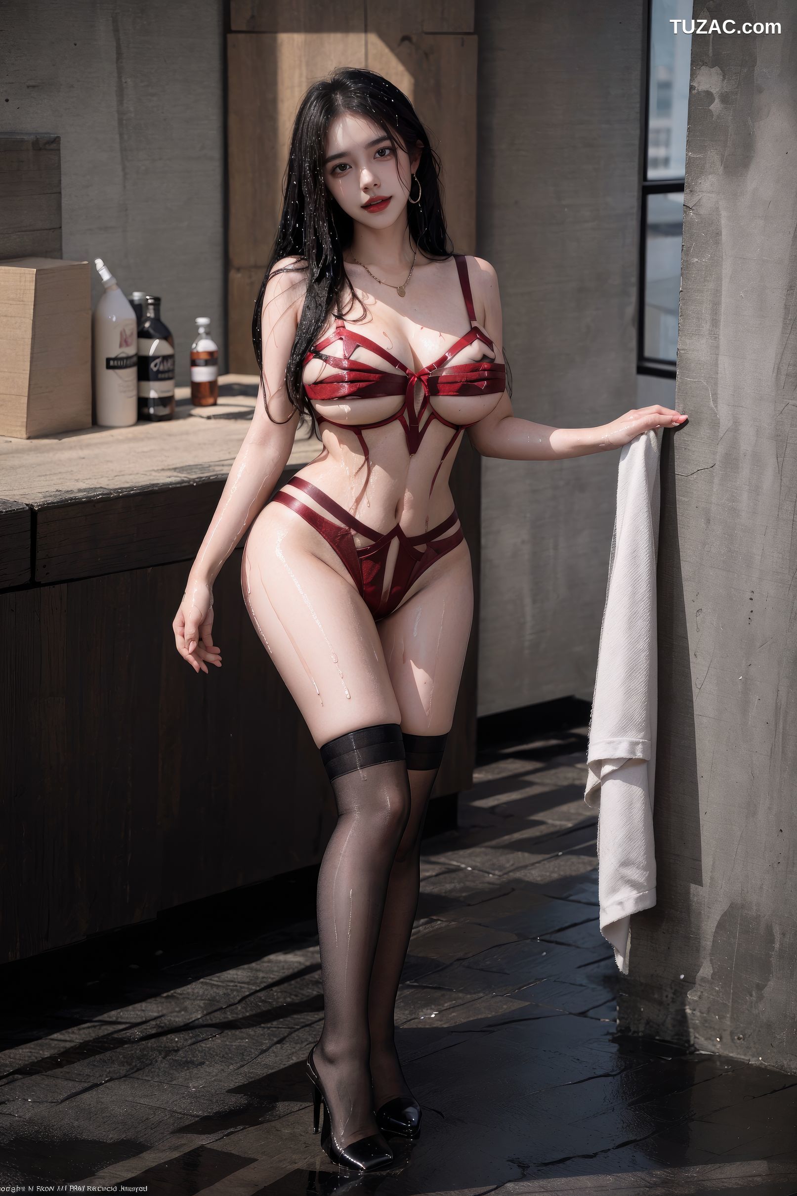 AI美女-红色绑带内衣黑丝-卷1