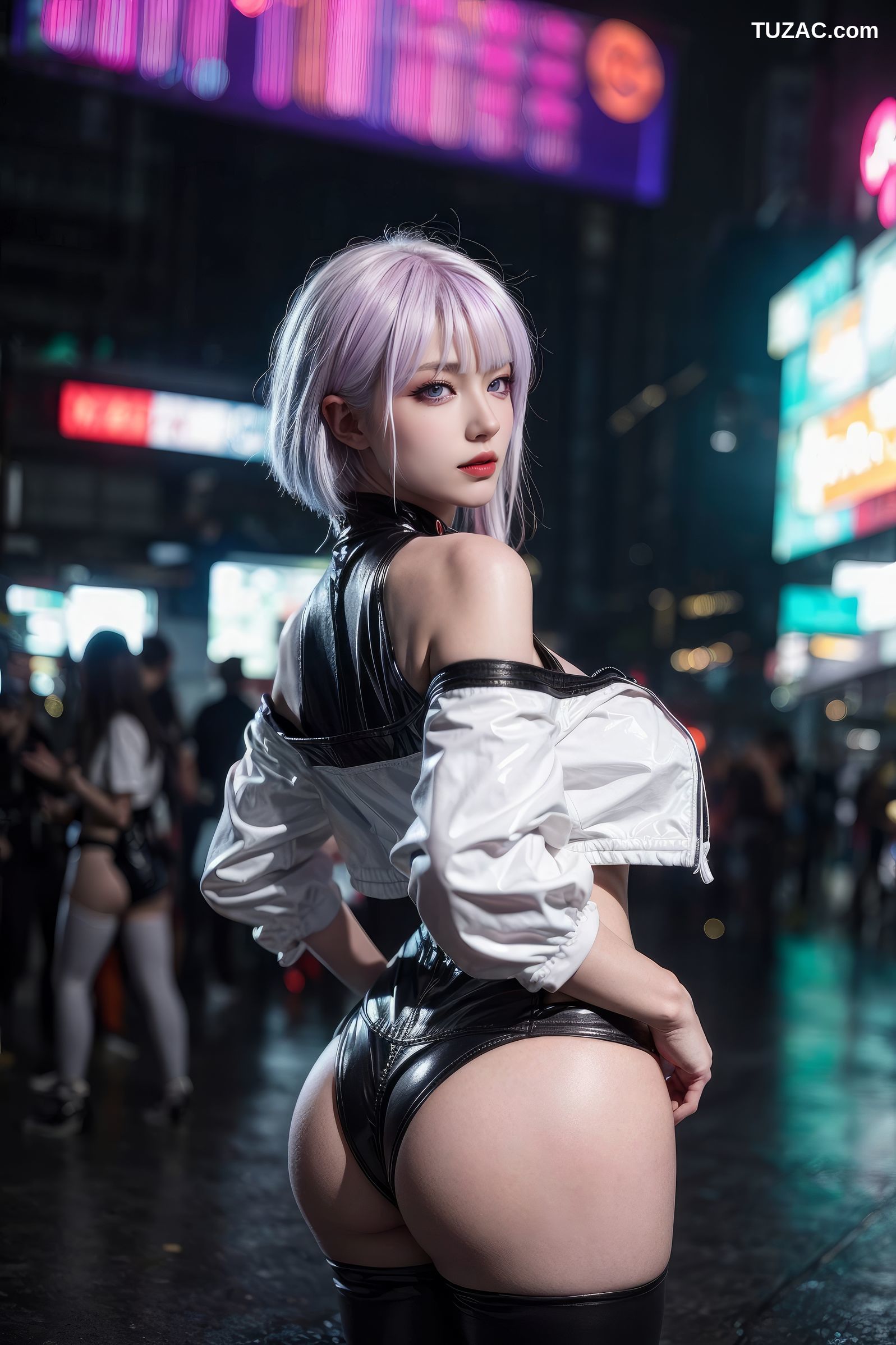 AI美女-赛博朋克-露西-淡紫色短发美少女