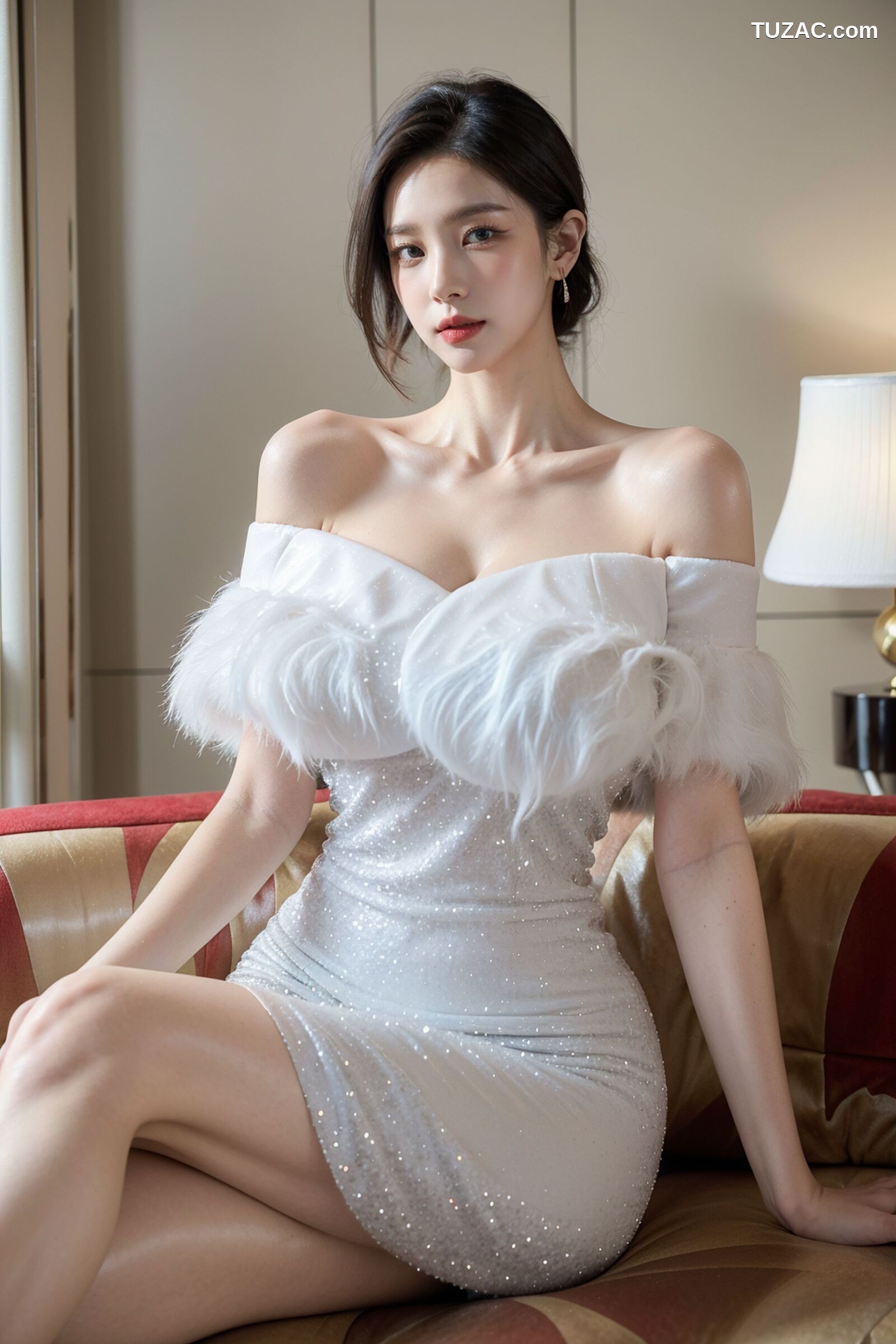 AI美女-超写实-一字肩白礼裙美女-18禁