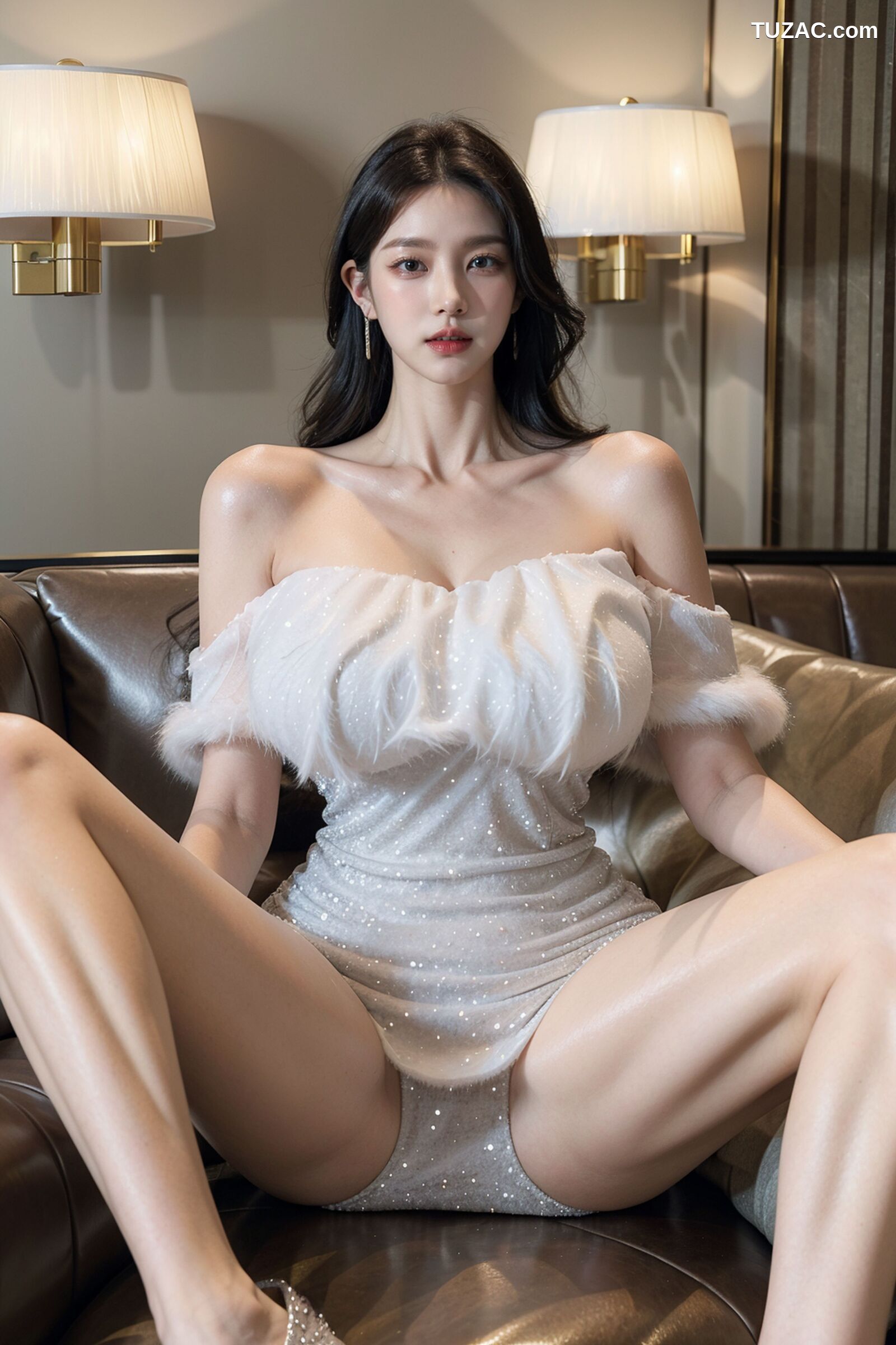 AI美女-超写实-一字肩白礼裙美女-18禁