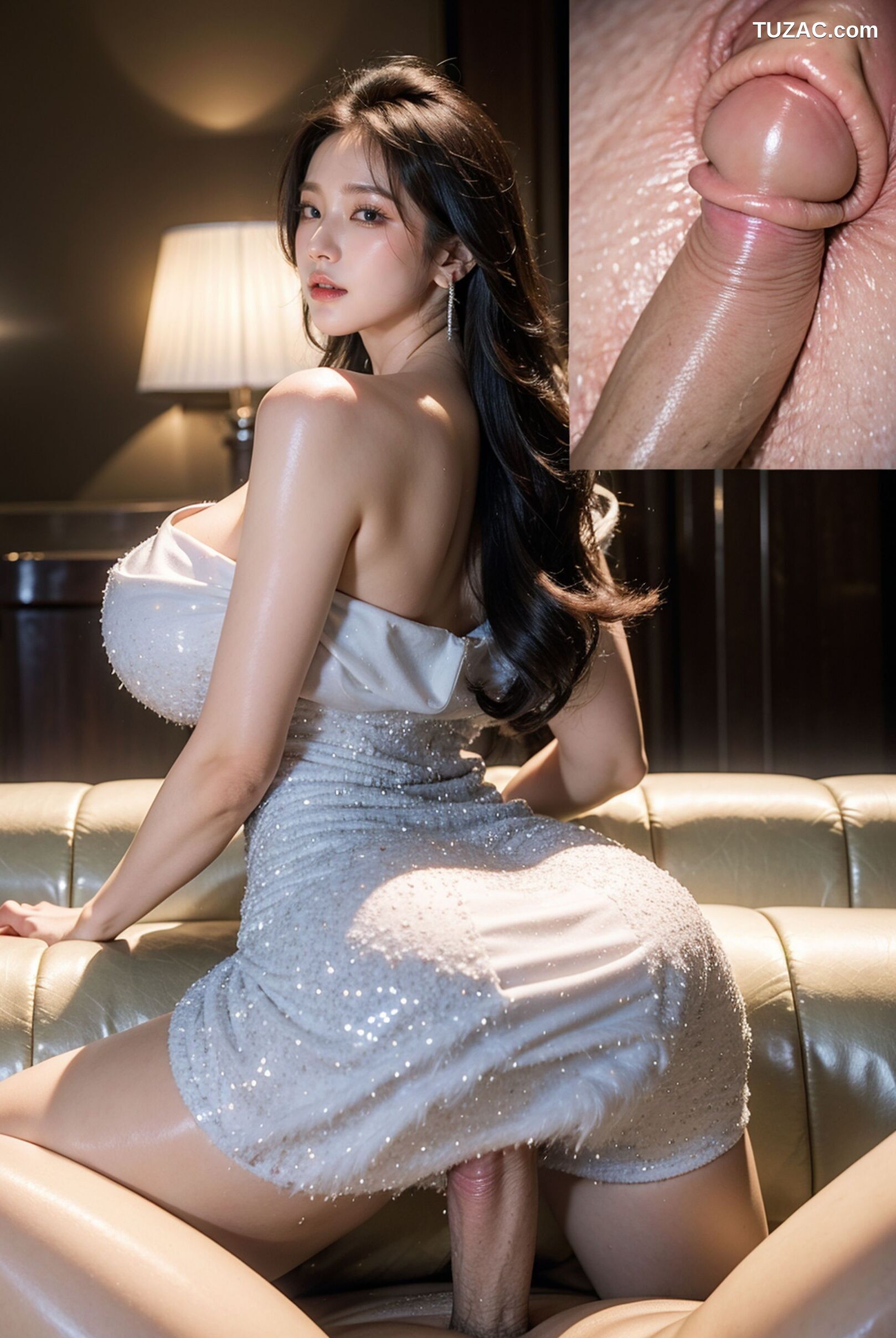 AI美女-超写实-一字肩白礼裙美女-18禁