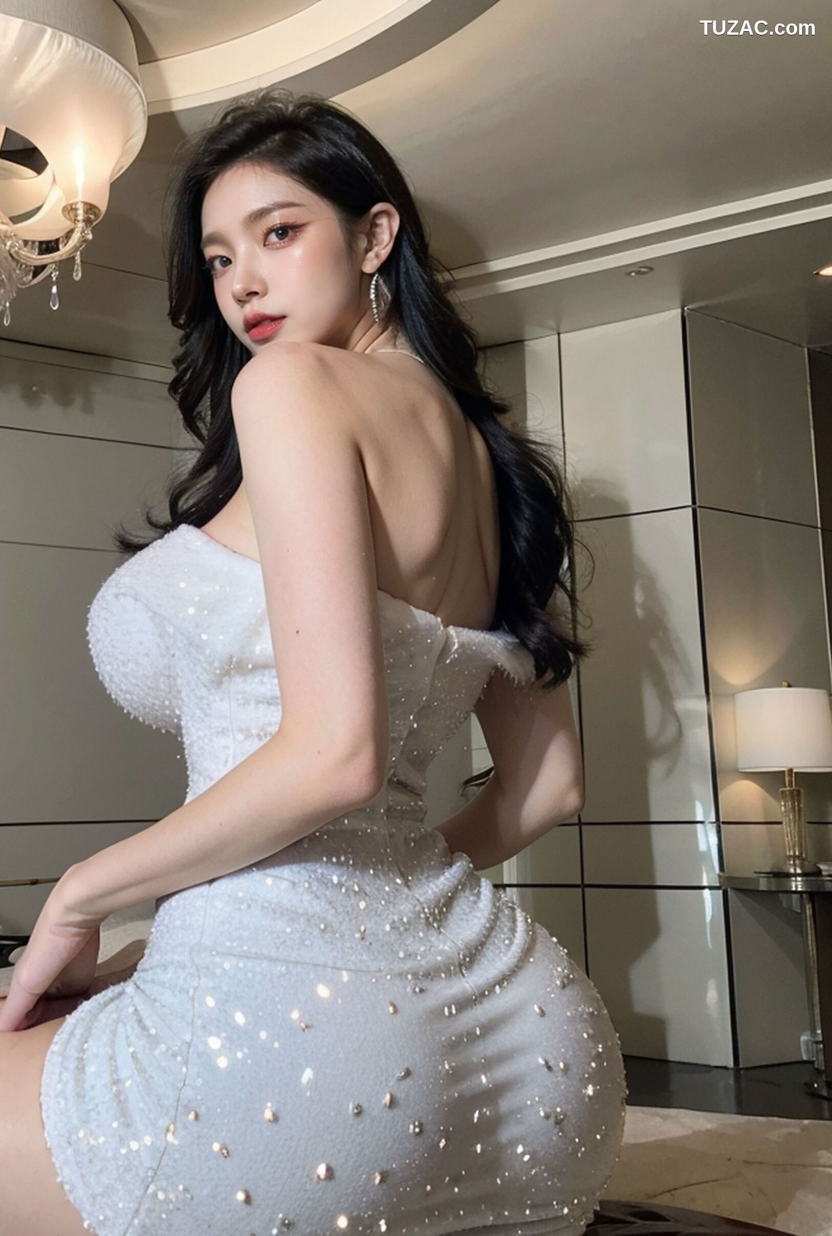 AI美女-超写实-一字肩白礼裙美女-18禁