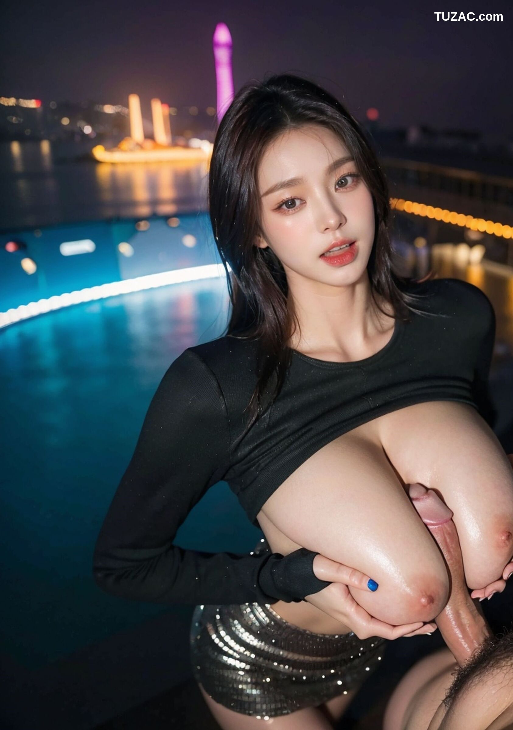 AI美女-超写实-夜色下的金色短裙美女-18禁