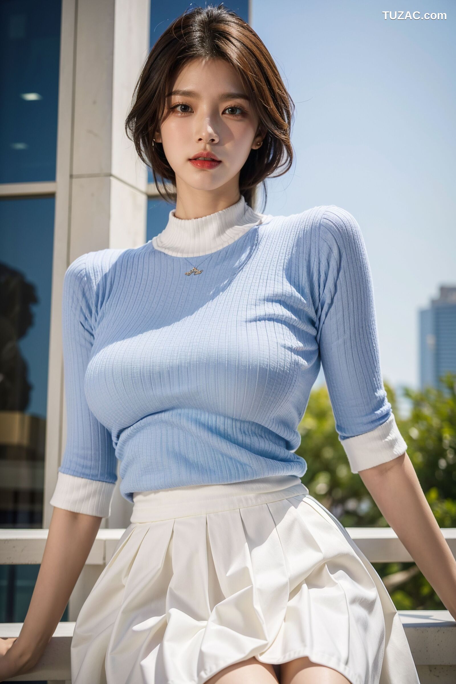 AI美女-超写实-户外蓝T白短裙美女-18禁