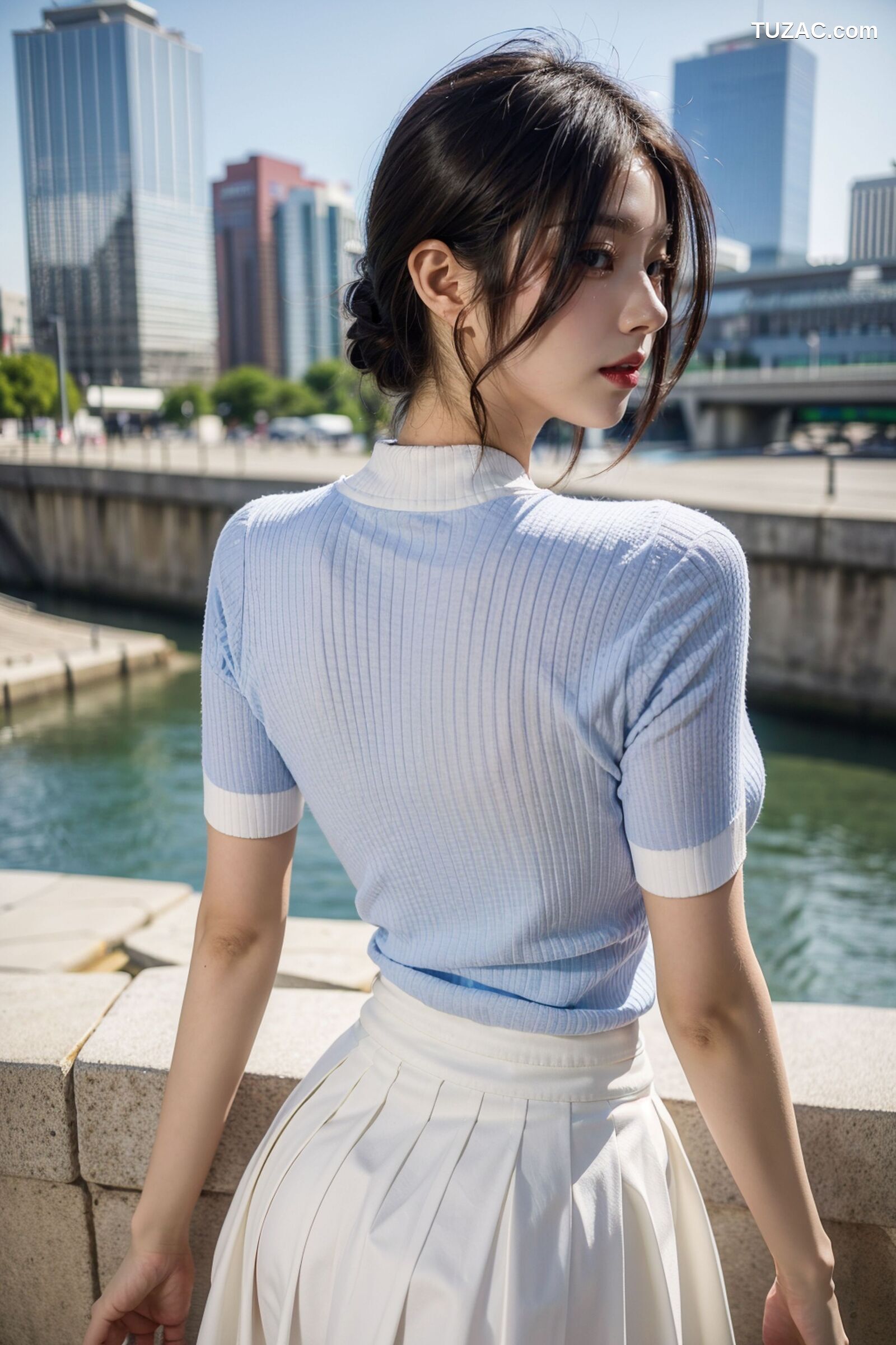 AI美女-超写实-户外蓝T白短裙美女-18禁