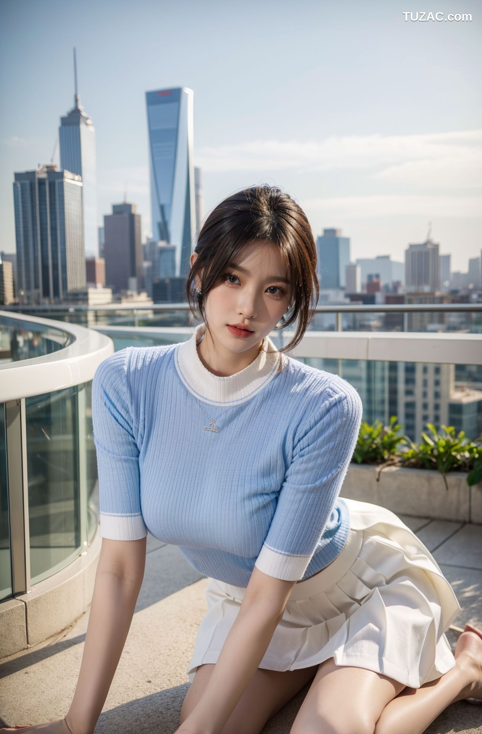 AI美女-超写实-户外蓝T白短裙美女-18禁