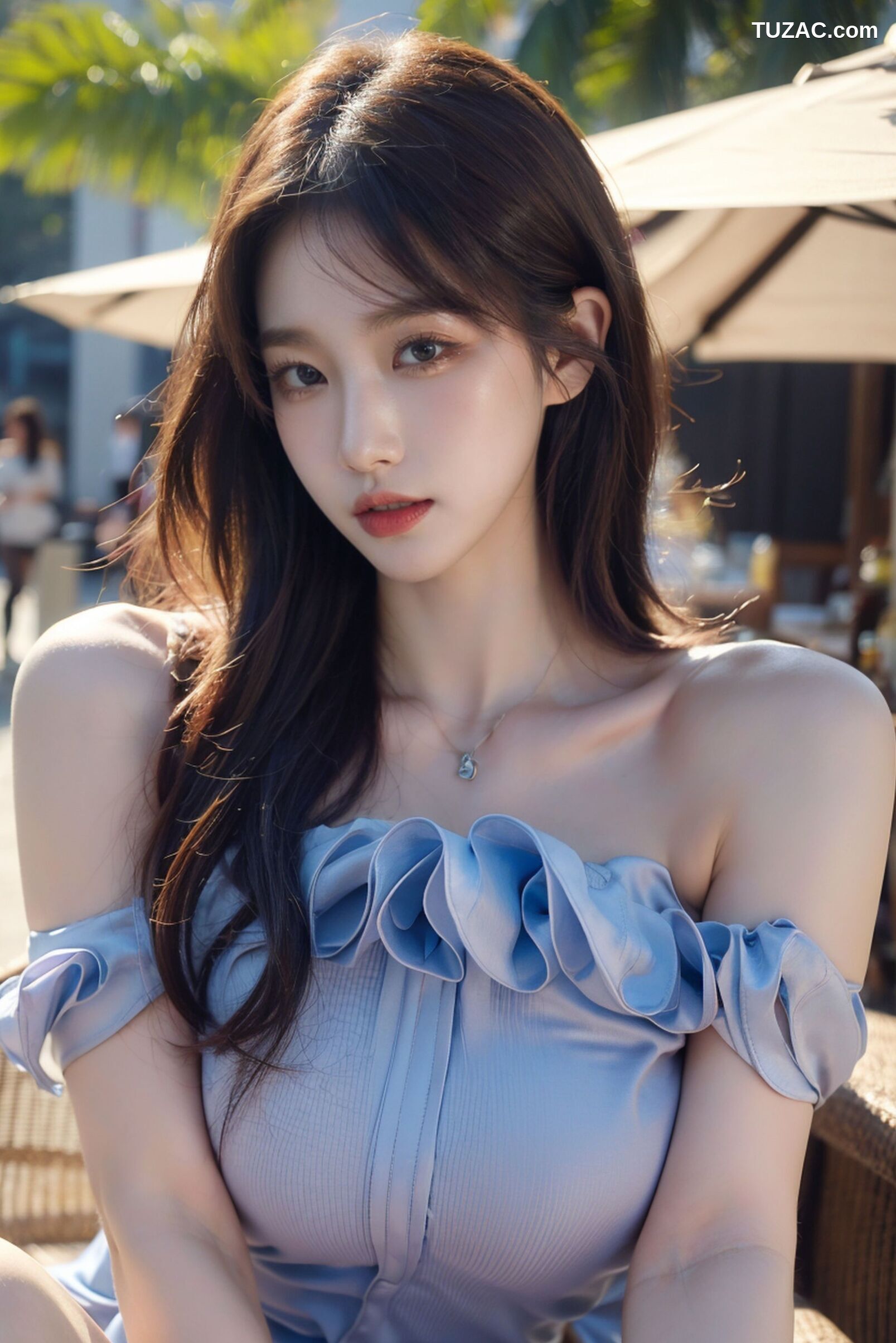 AI美女-超写实-海边城市街拍黑长发美女浅色短裙-18禁