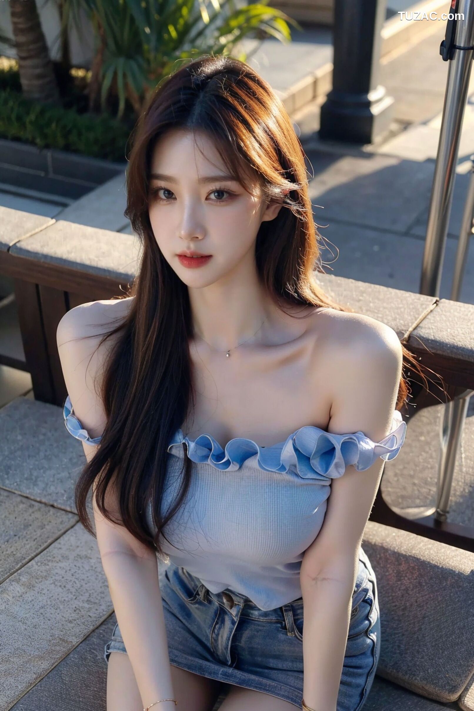 AI美女-超写实-海边城市街拍黑长发美女浅色短裙-18禁