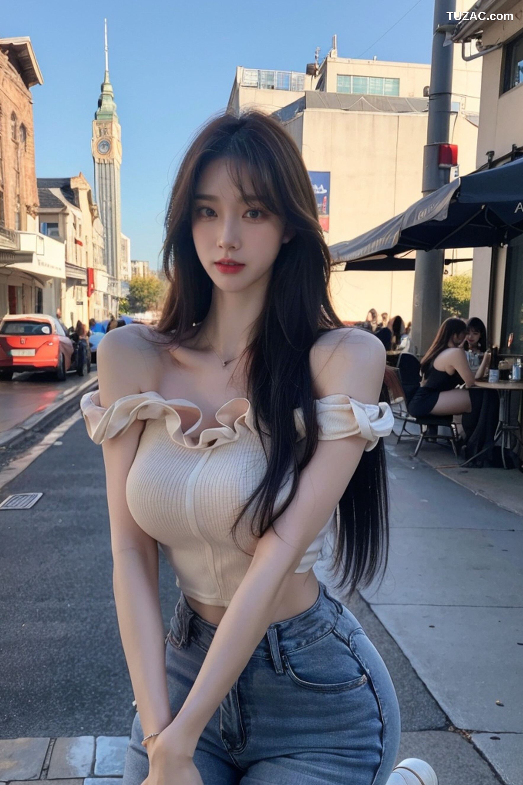 AI美女-超写实-海边城市街拍黑长发美女浅色短裙-18禁