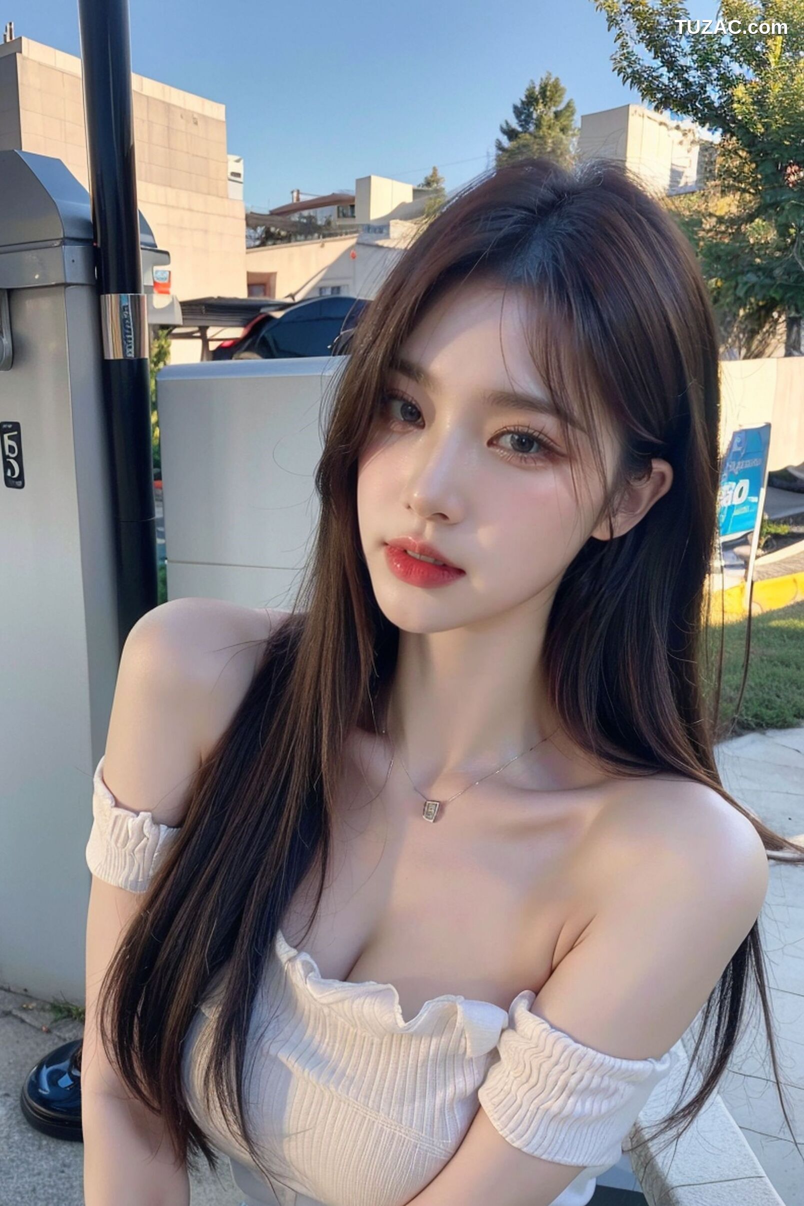 AI美女-超写实-海边城市街拍黑长发美女浅色短裙-18禁