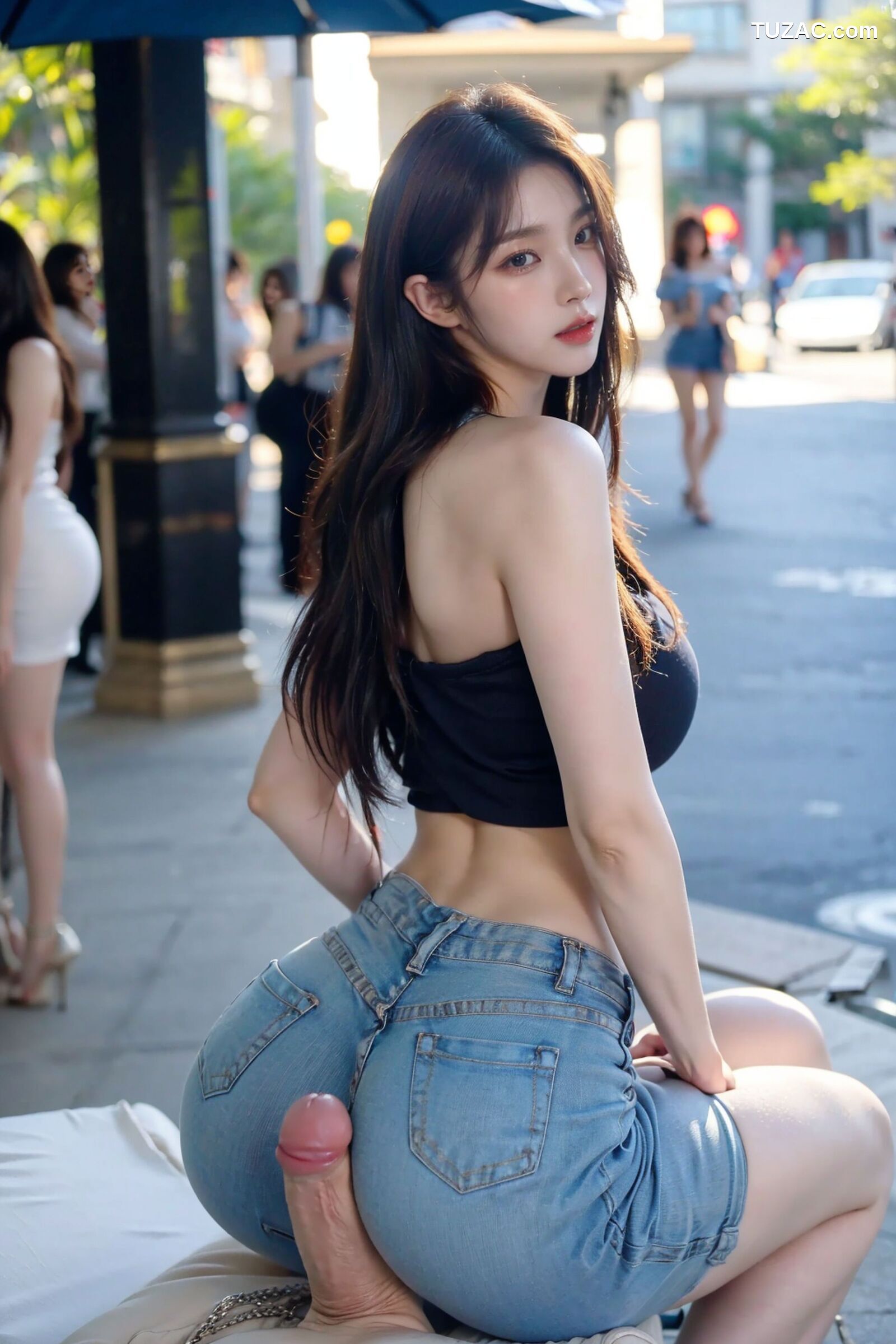 AI美女-超写实-海边城市街拍黑长发美女浅色短裙-18禁