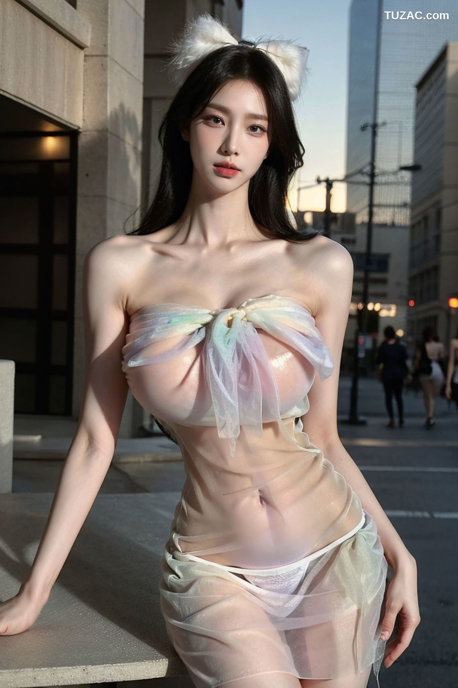 AI美女-超写实-白纱透视内衣