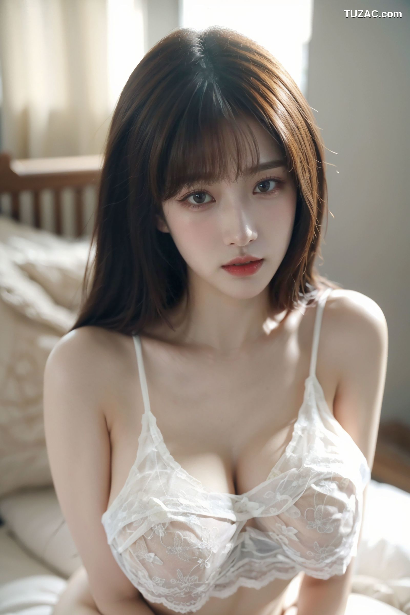 AI美女-超写实-白色蕾丝内衣