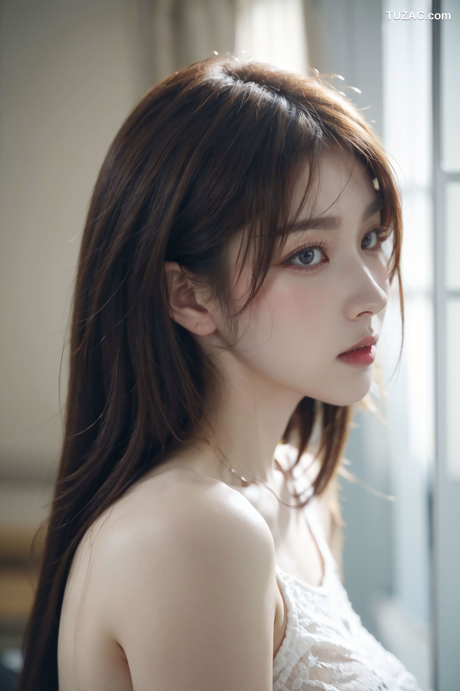 AI美女-超写实-白色蕾丝内衣