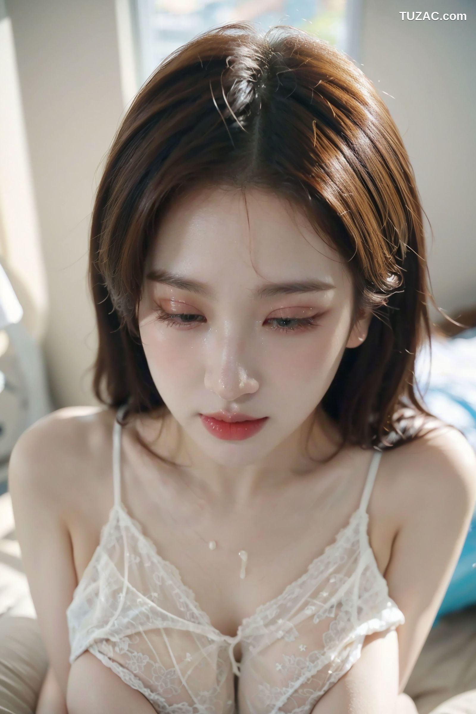 AI美女-超写实-白色蕾丝内衣