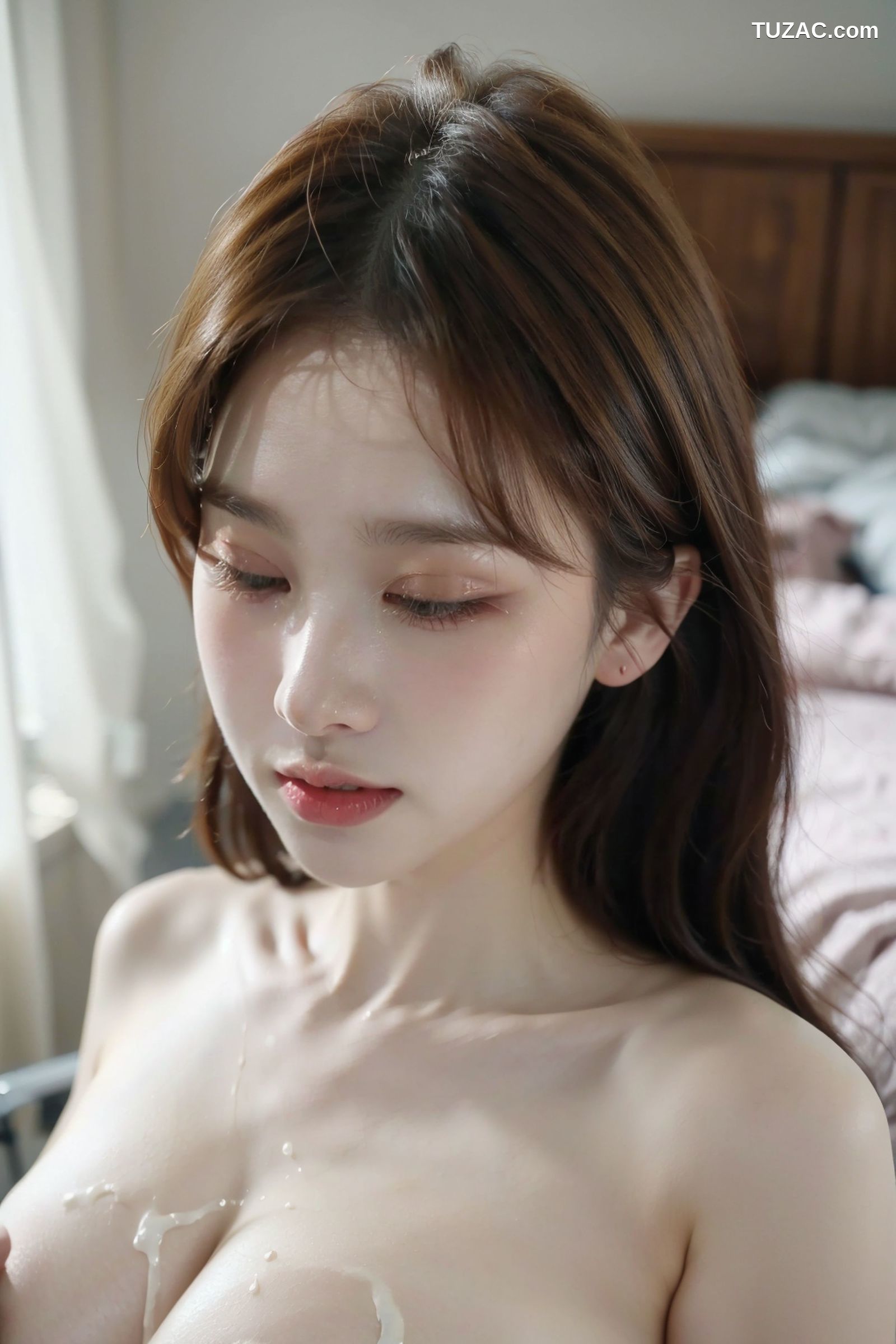 AI美女-超写实-白色蕾丝内衣