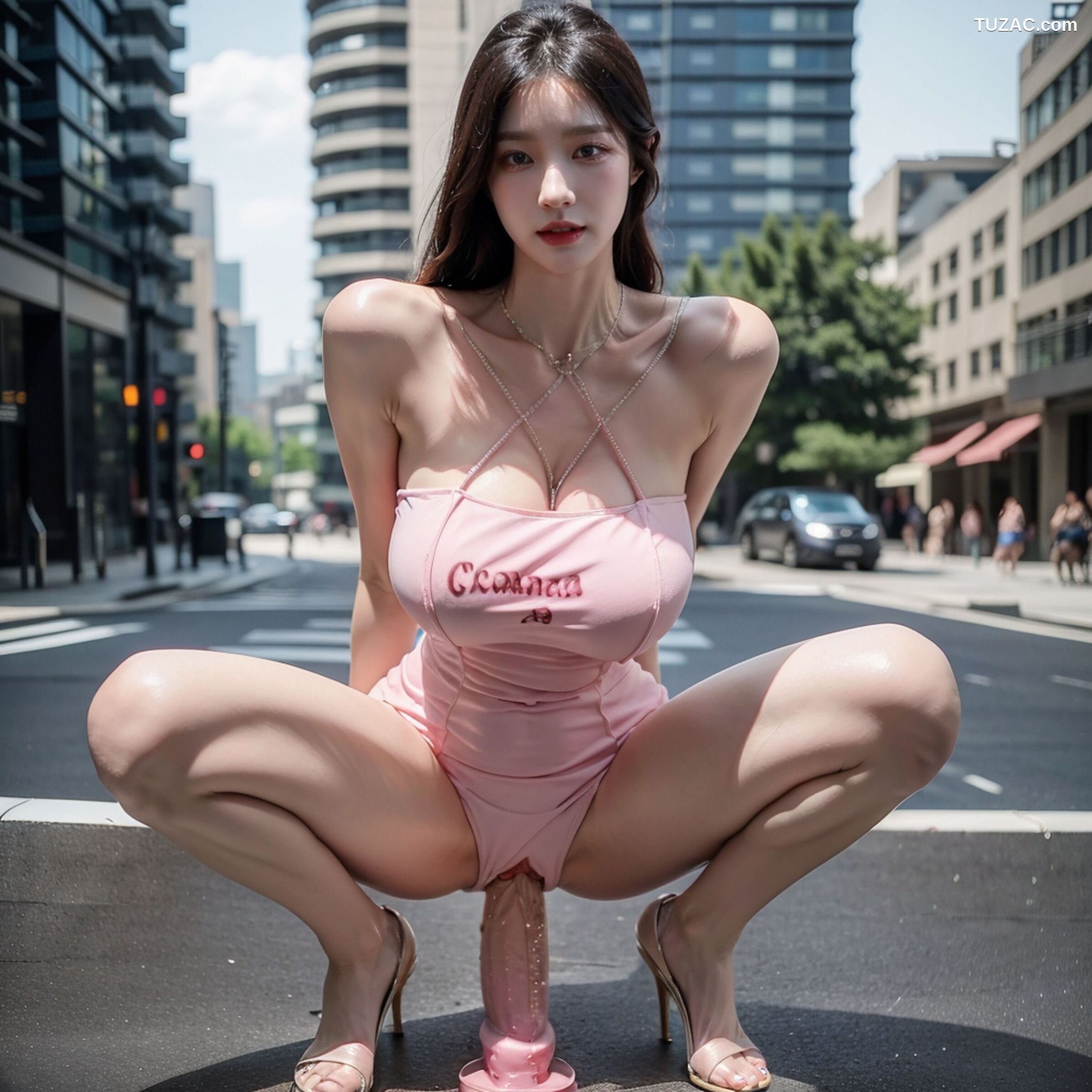 AI美女-超写实-粉色连衣裙美女街拍-18禁