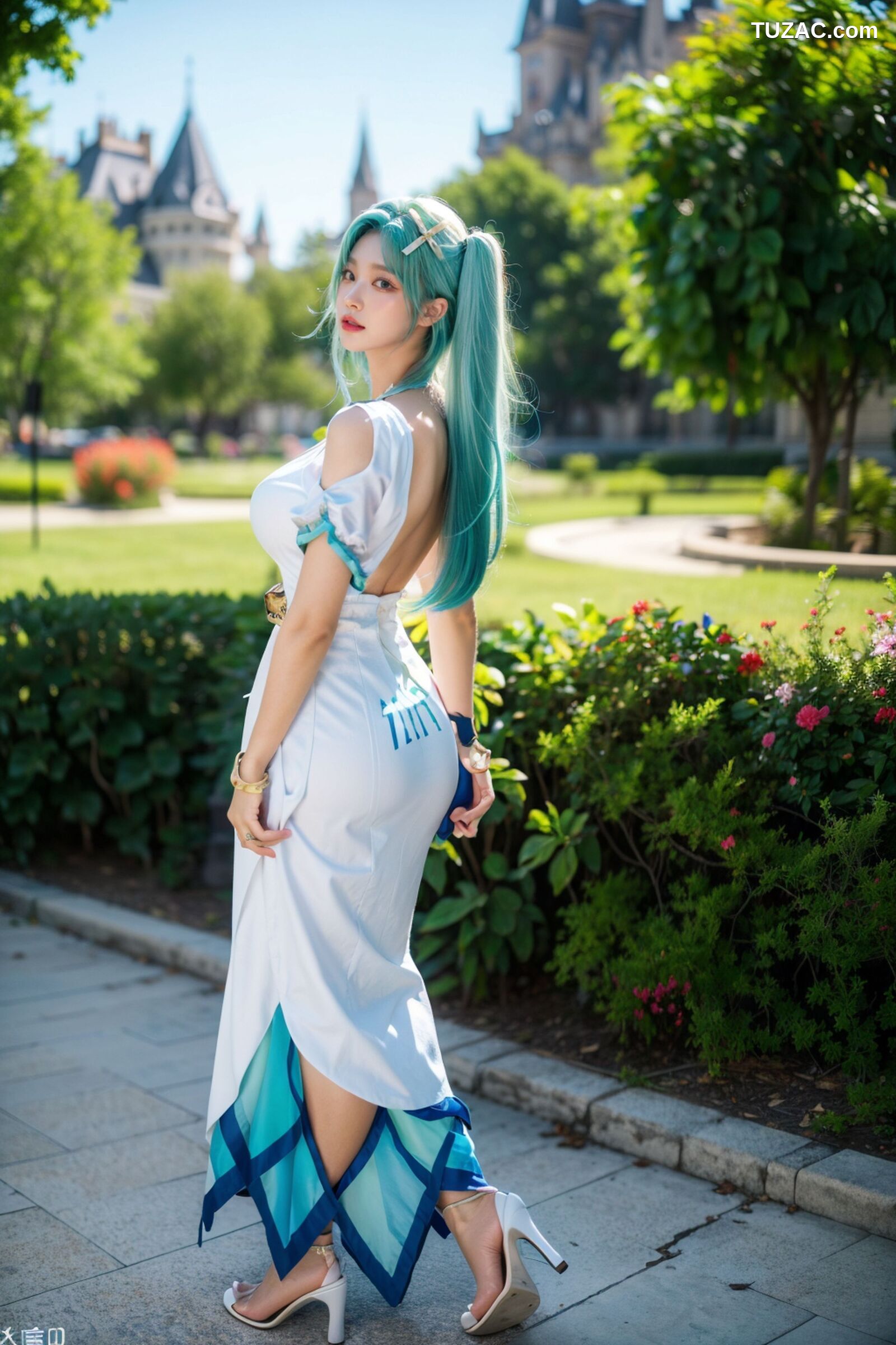 AI美女-超写实-绿发双马尾美女-18禁