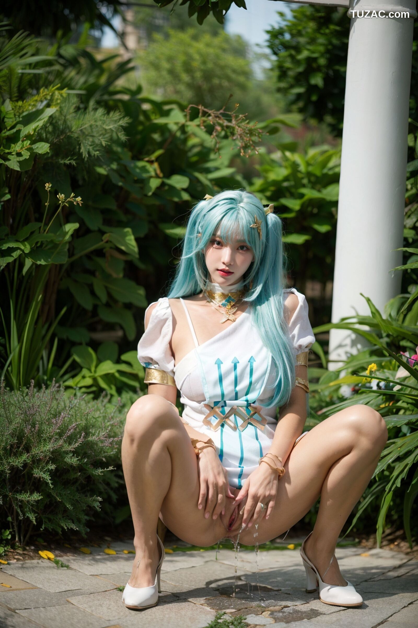 AI美女-超写实-绿发双马尾美女-18禁