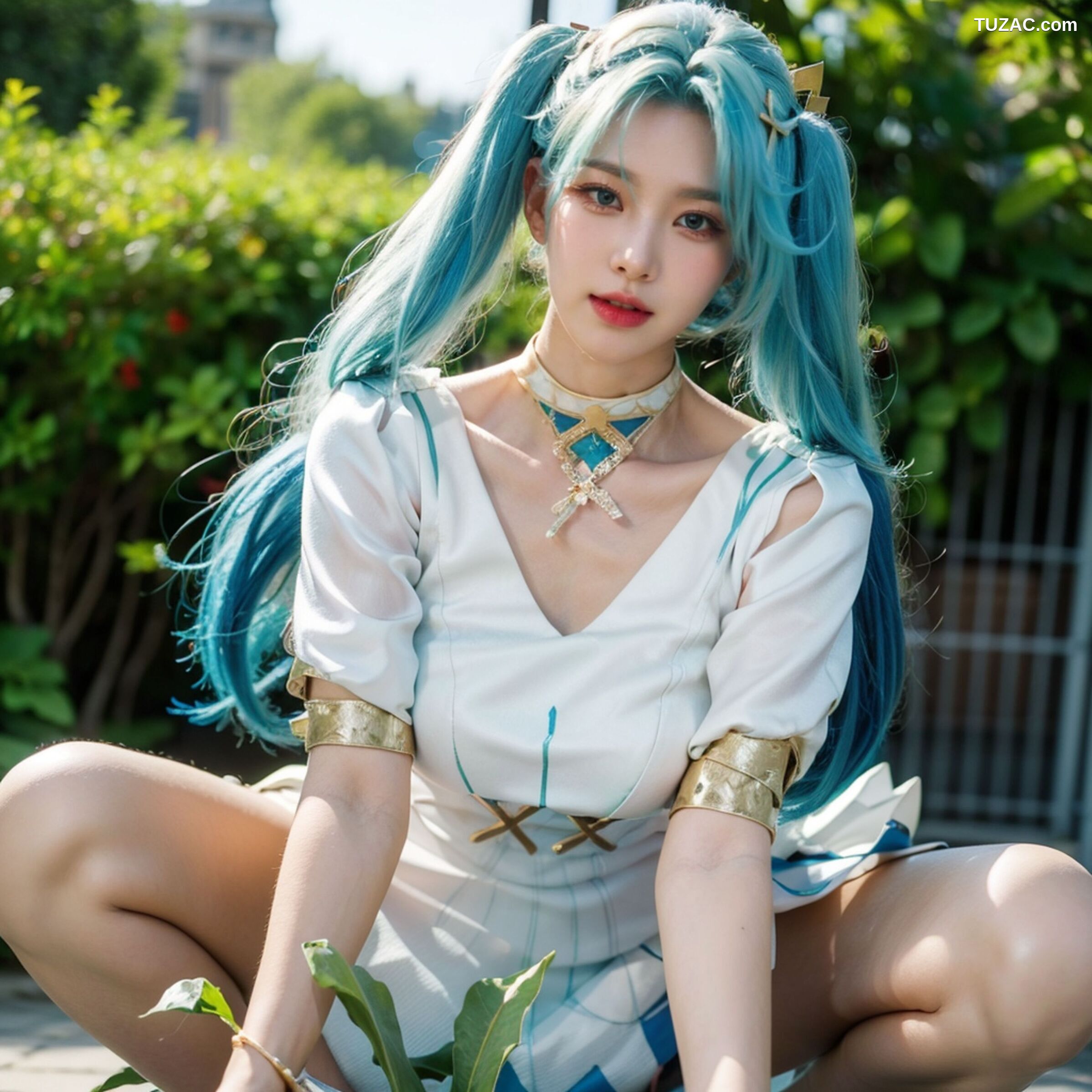 AI美女-超写实-绿发双马尾美女-18禁