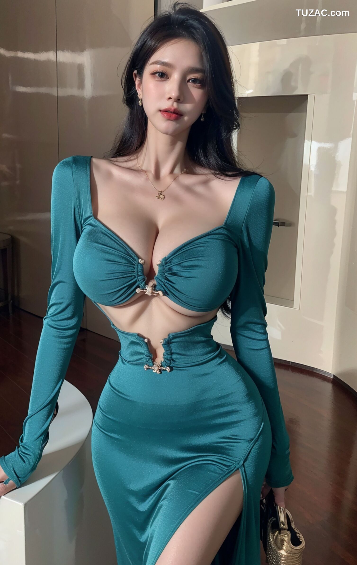 AI美女-超写实-绿色礼裙美女街拍-18禁