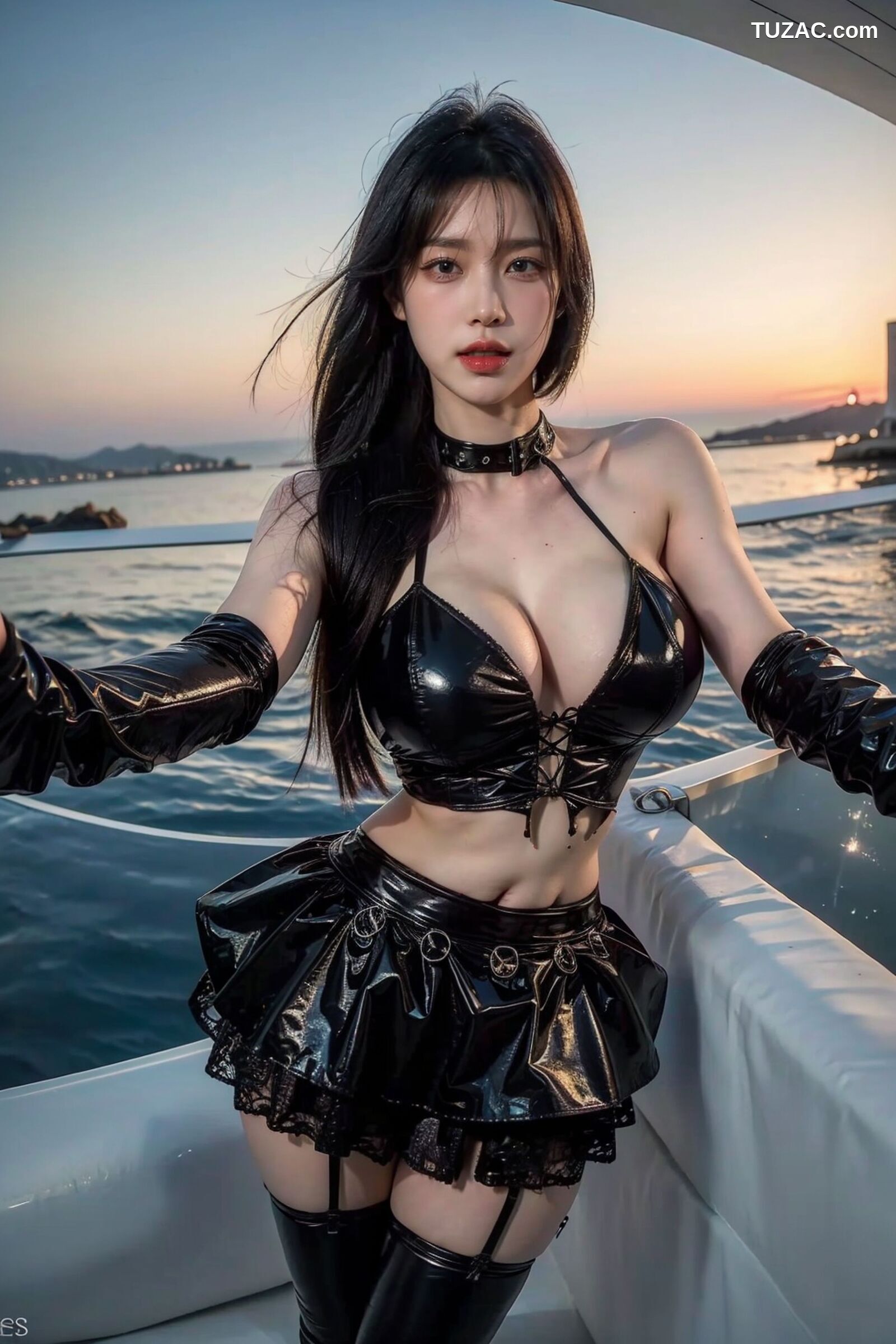 AI美女-超写实-黑皮短裙情趣内衣-18禁