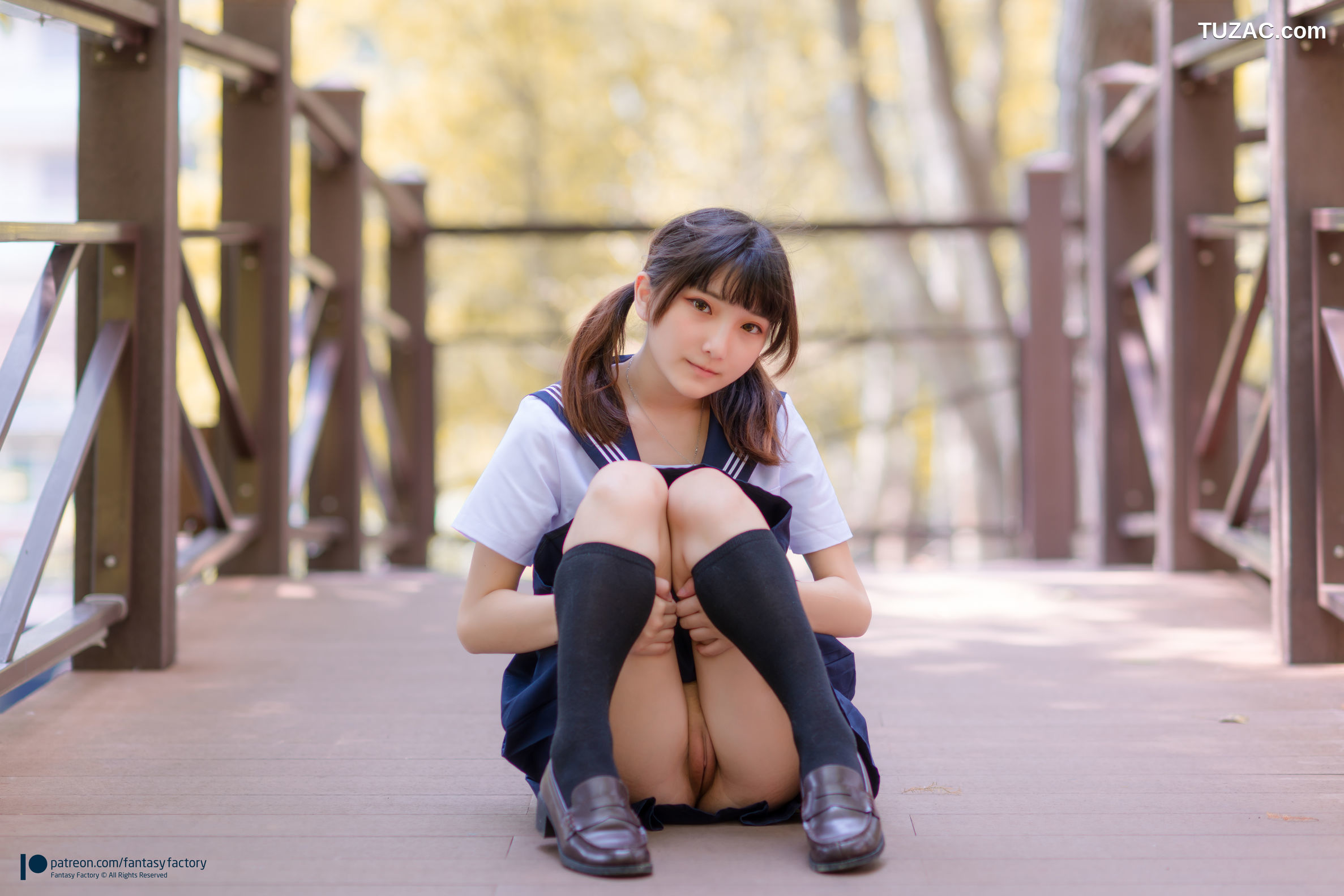 Fantasy-Factory-小丁Ding-野外の露出-青葱校园学生装树林河边-2018.10